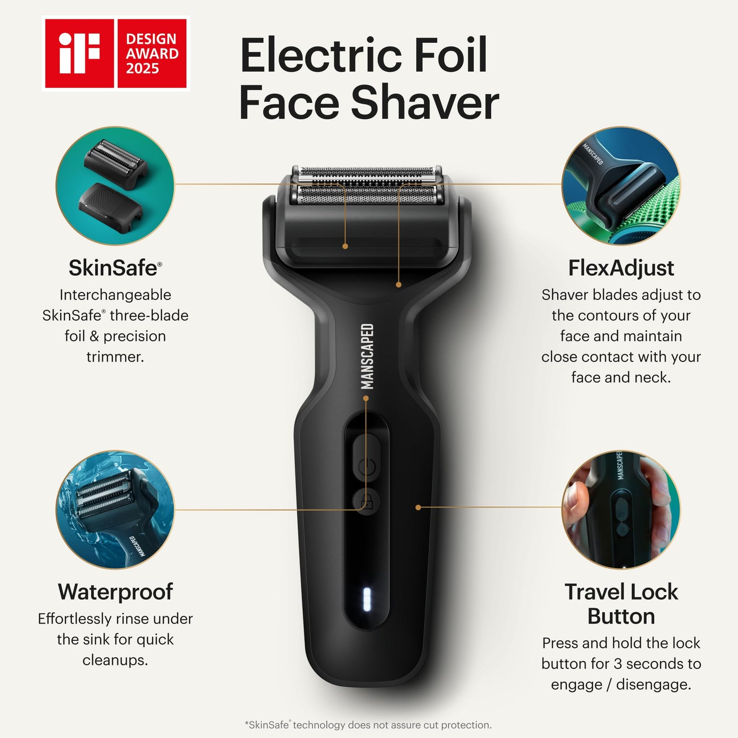 Afeitadora de láminas para hombres MANSCAPED® The Chairman™ Plus: dos cabezales de cuchillas intercambiables, afeitadora de láminas de tres cuchillas SkinSafe® y recortadora de patillas de precisión