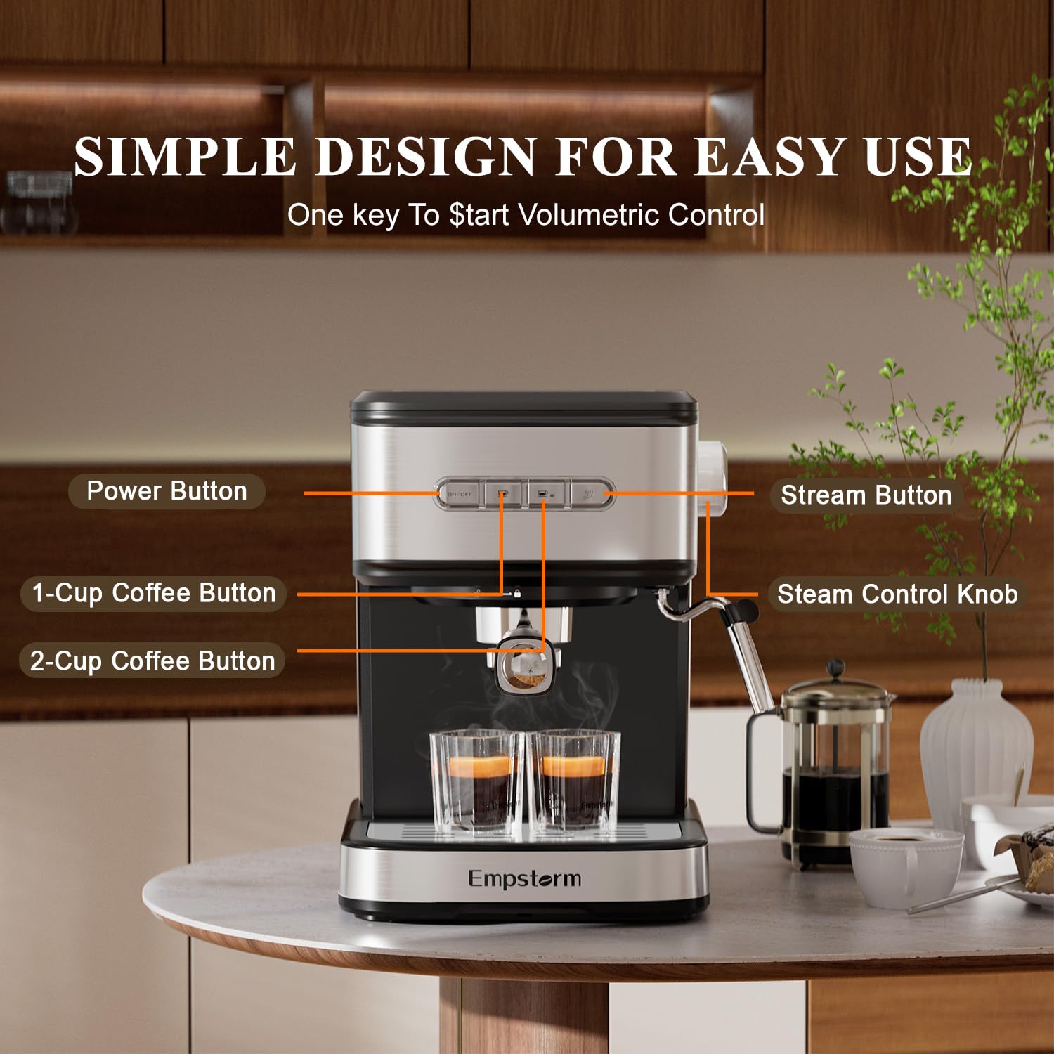 Empstorm - Máquina de café espresso de 20 barras, máquinas de capuchino con espumador de leche, máquina de café con leche para el hogar y barista, función de apagado automático