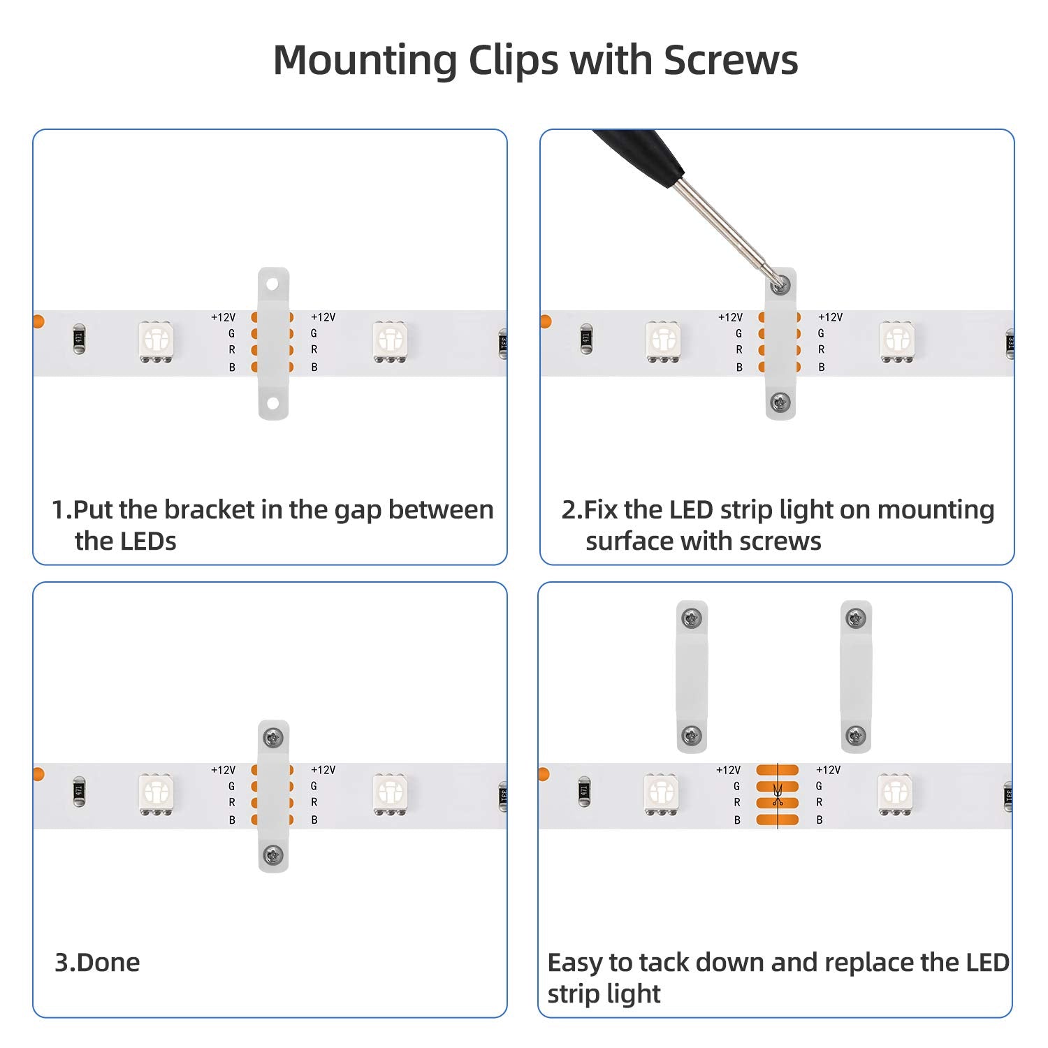 MAOXWY - Kit de conector de luz LED para tira de luces LED 5050, 4 pines, 10 mm, tiras de luz LED RGB con conectores clips y herramientas