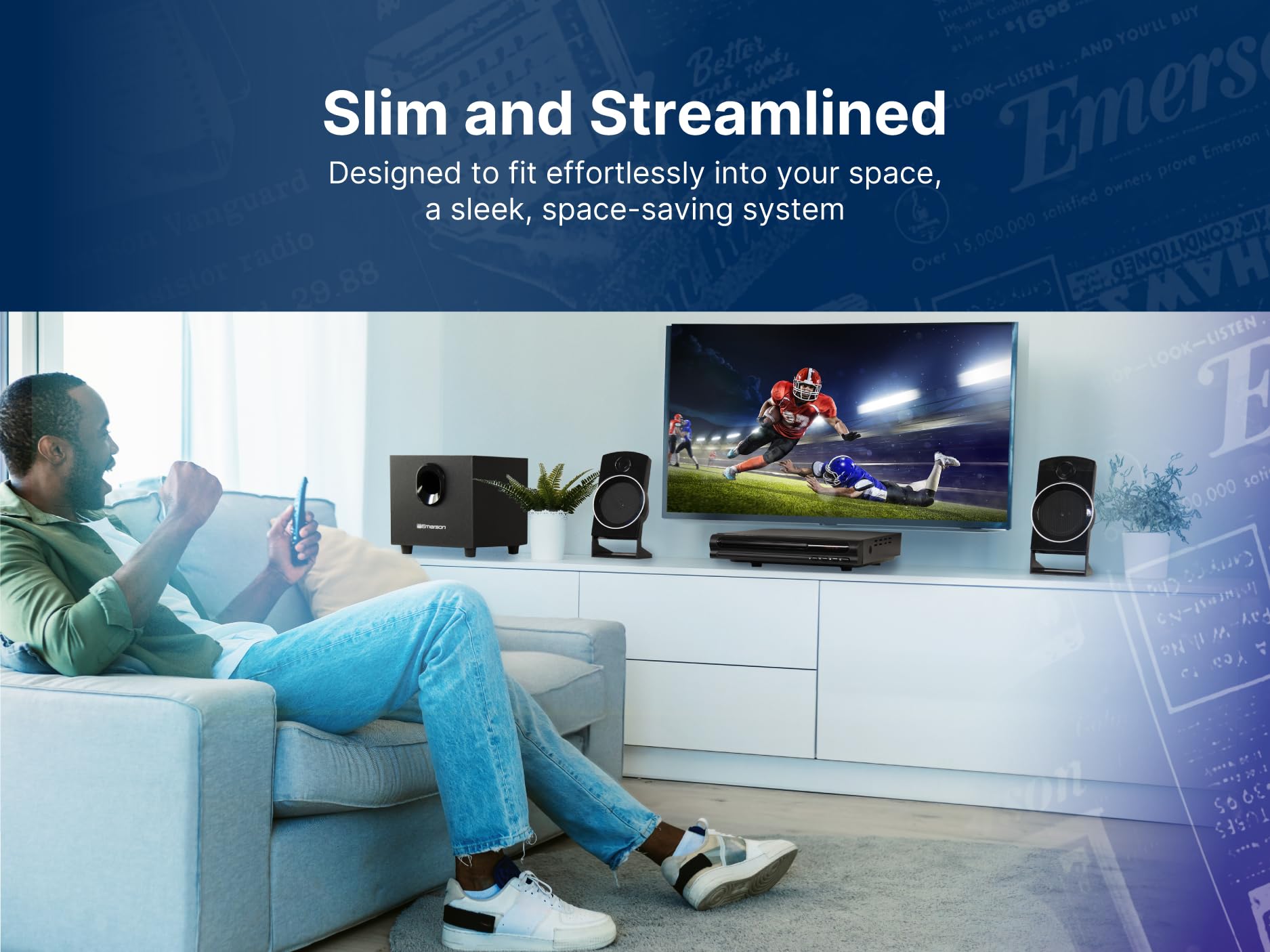 Reproductor de DVD Emerson 2.1 Canales con Sonido Envolvente y Subwoofer