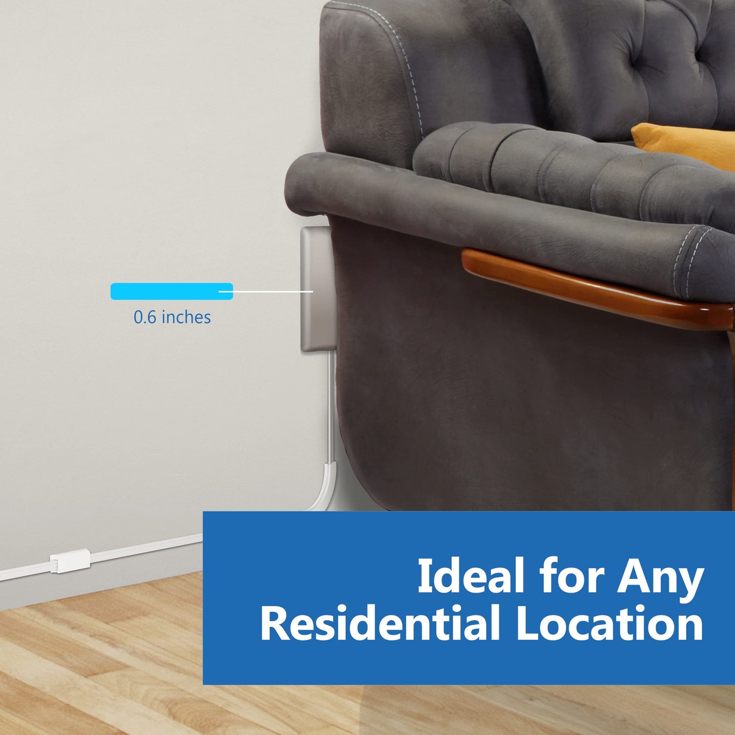 LIDER Extensor de salida de cara plana con 3 receptáculos, enchufe ultrafino de placa de pared con extensor de cable y tira de alimentación de 3 tomas, cable de 8 pies, LWE8-315-NK, listado ETL