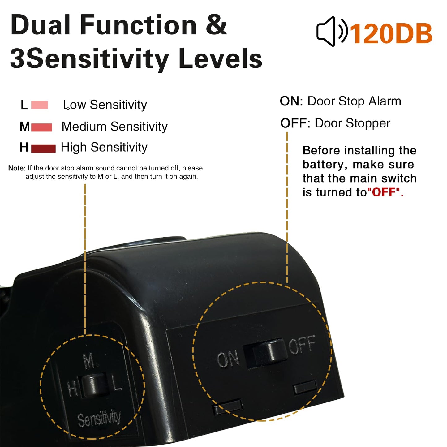 Alarmas Portátiles de Tope con Alarma de Seguridad de 120 dB para Puertas de Viaje