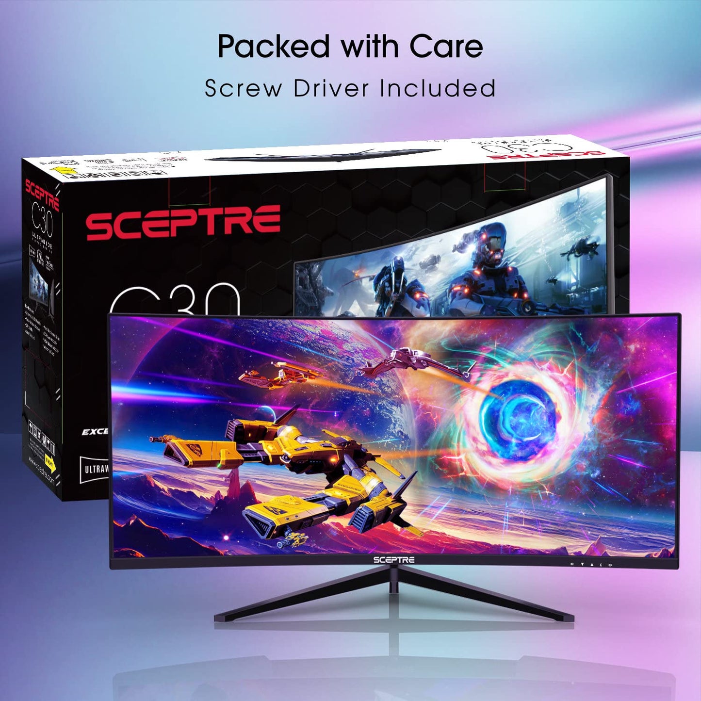 Monitor Gaming Curvo Sceptre 30 Pulgadas Negro Metalizado Pantalla Ultra Ancha hasta 200Hz con Altavoces Integrados