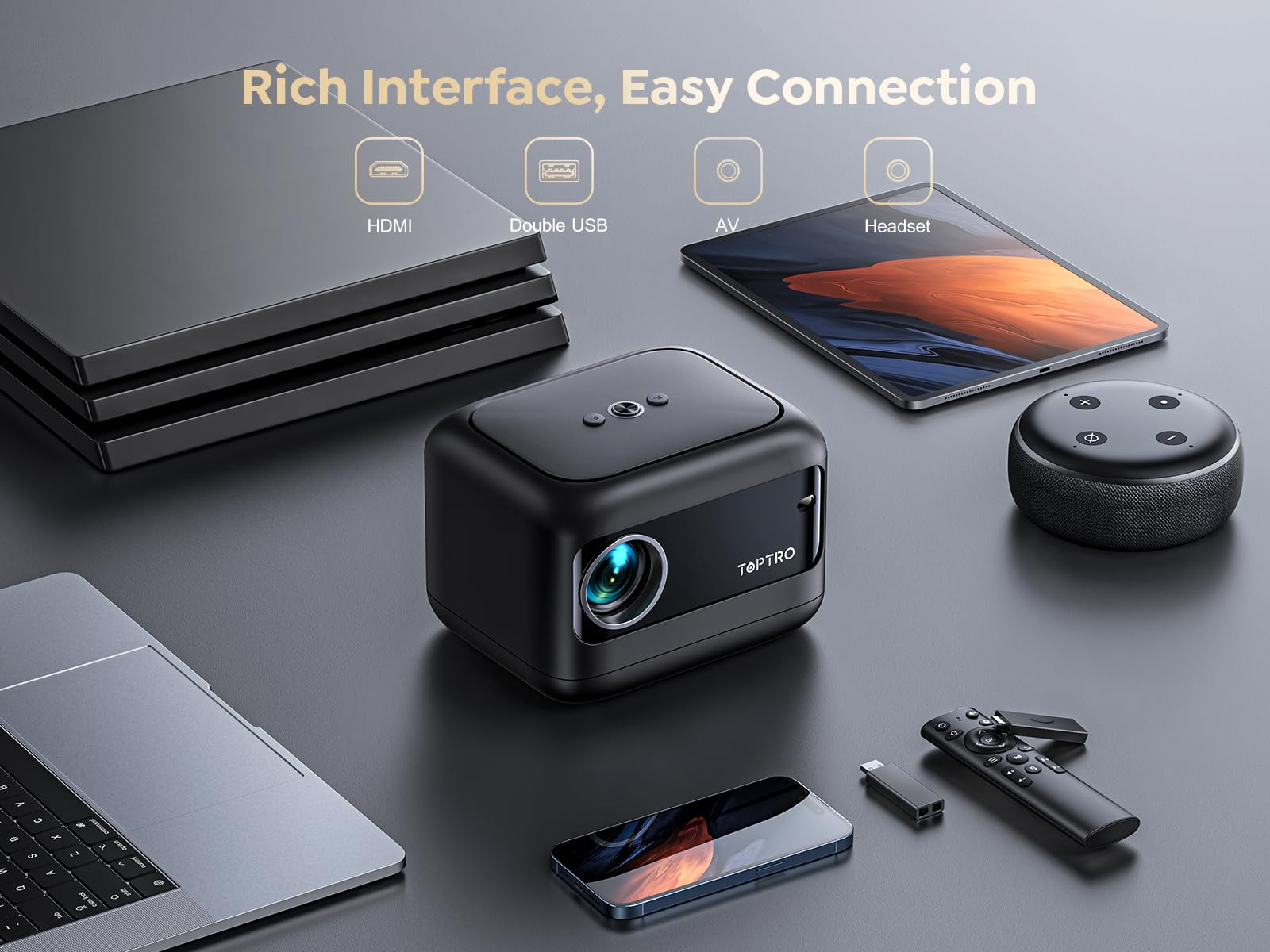 Mini Proyector TOPTRO TR25 WiFi 6 Bluetooth 5.2 1080P FHD Corrección Eléctrica ±40°