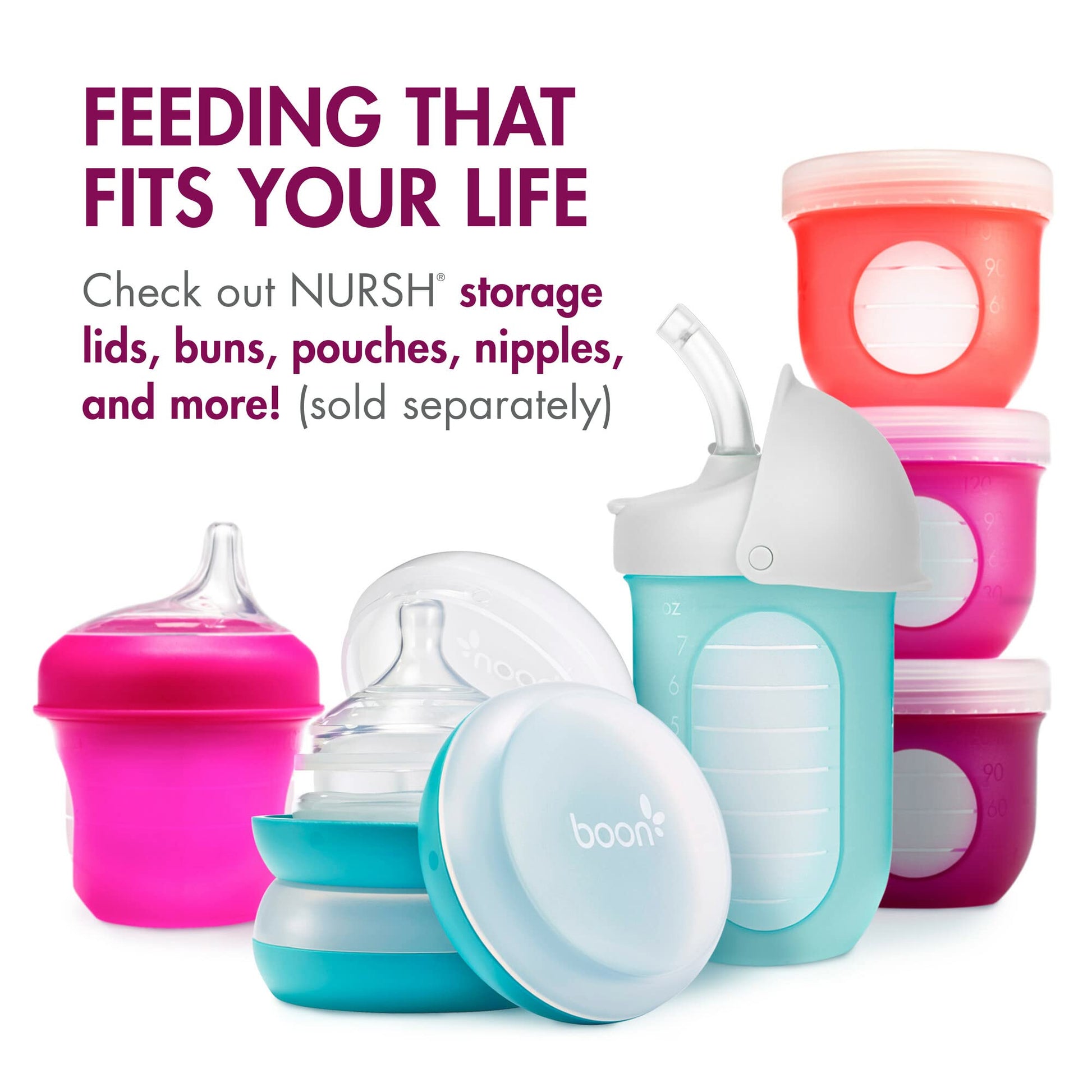 Boon NURSH SILICONE POUCH BOTTLE 4oz 3pk - Pink Multi