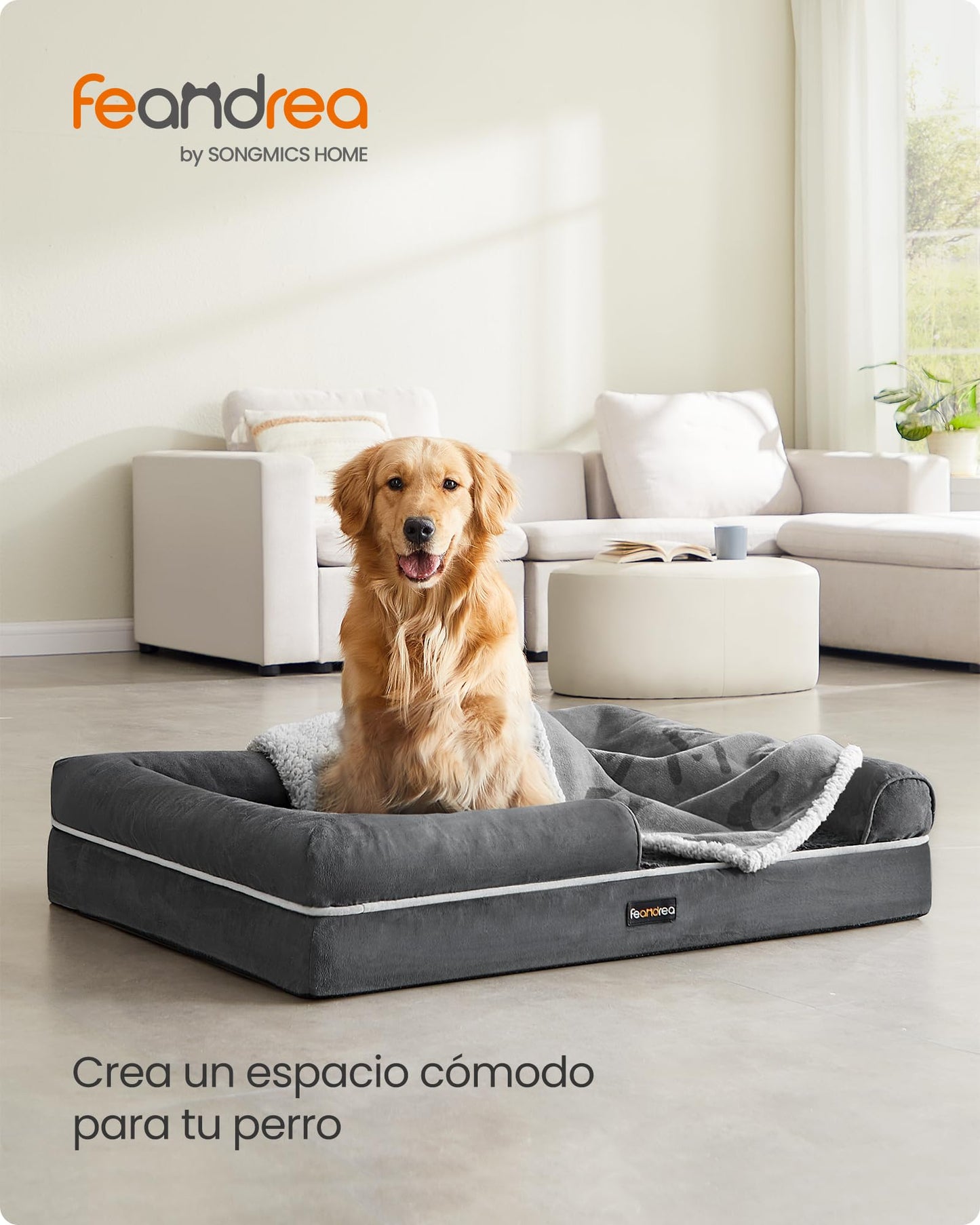 Cama Ortopédica para Perros Feandrea Gris Oscuro con Funda Extraíble y Lavable