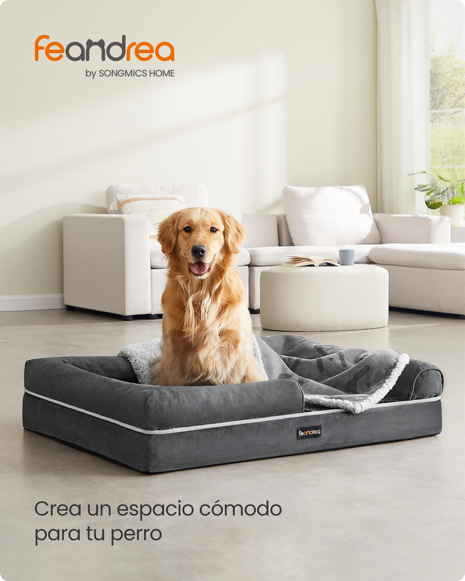 Cama Ortopédica para Perros Feandrea Gris Oscuro con Funda Extraíble y Lavable