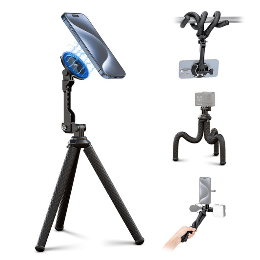 JJC - Trípode magnético flexible para iPhone, trípode de pulpo plegable con tornillo de 1/4 pulgadas y soporte Gopro compatible con iPhone, Android, iPhone, cámara digital Gopro para grabación de
