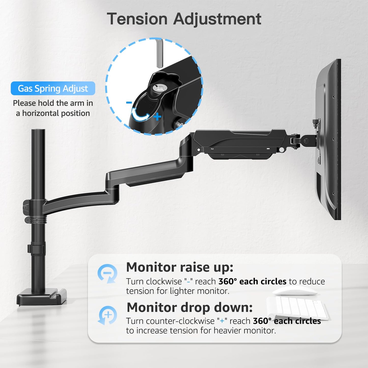 Brazo de Monitor Mountup Negro Extra Largo de 27 Pulgadas para Monitores de 13-32 Pulgadas