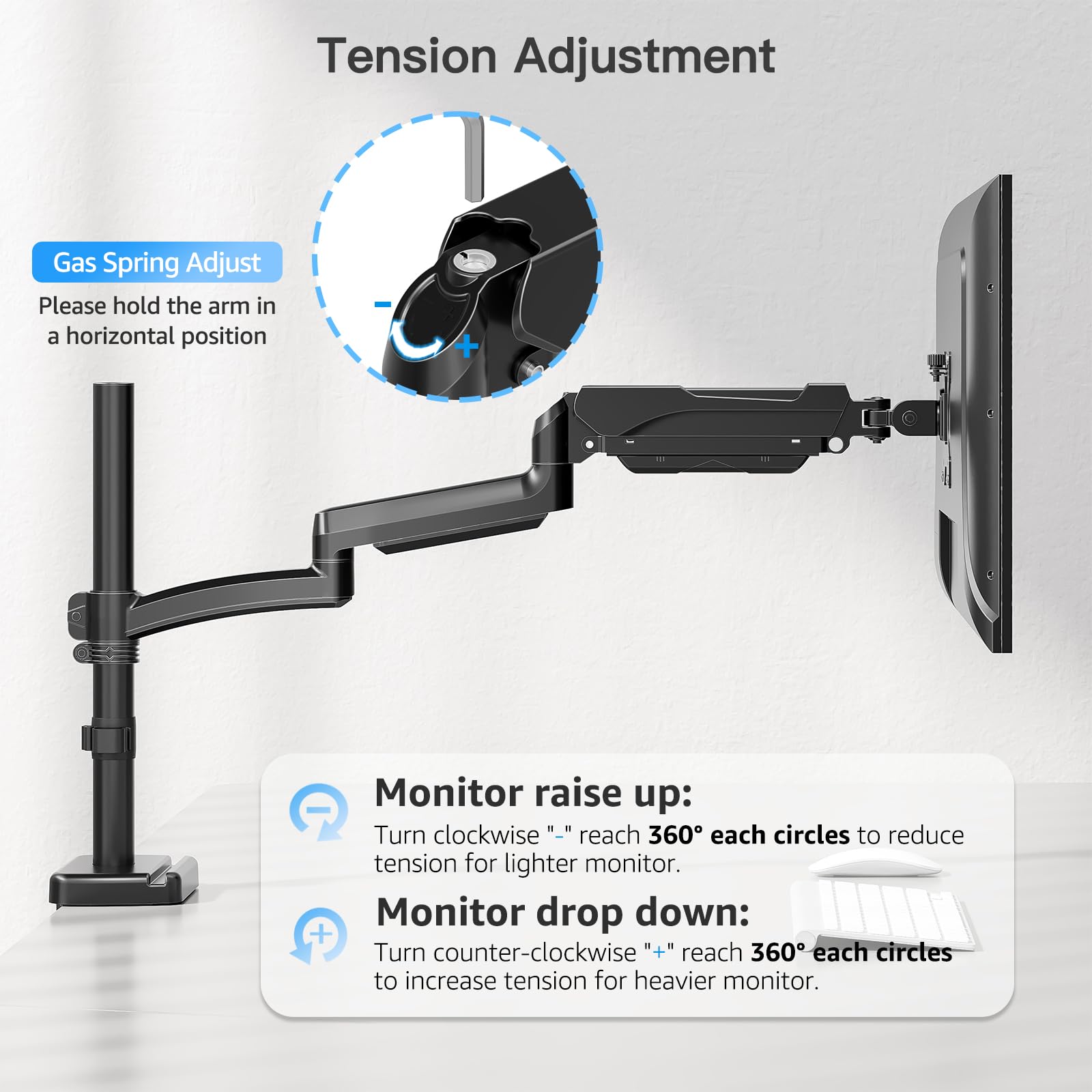 Brazo de Monitor Mountup Negro Extra Largo de 27 Pulgadas para Monitores de 13-32 Pulgadas