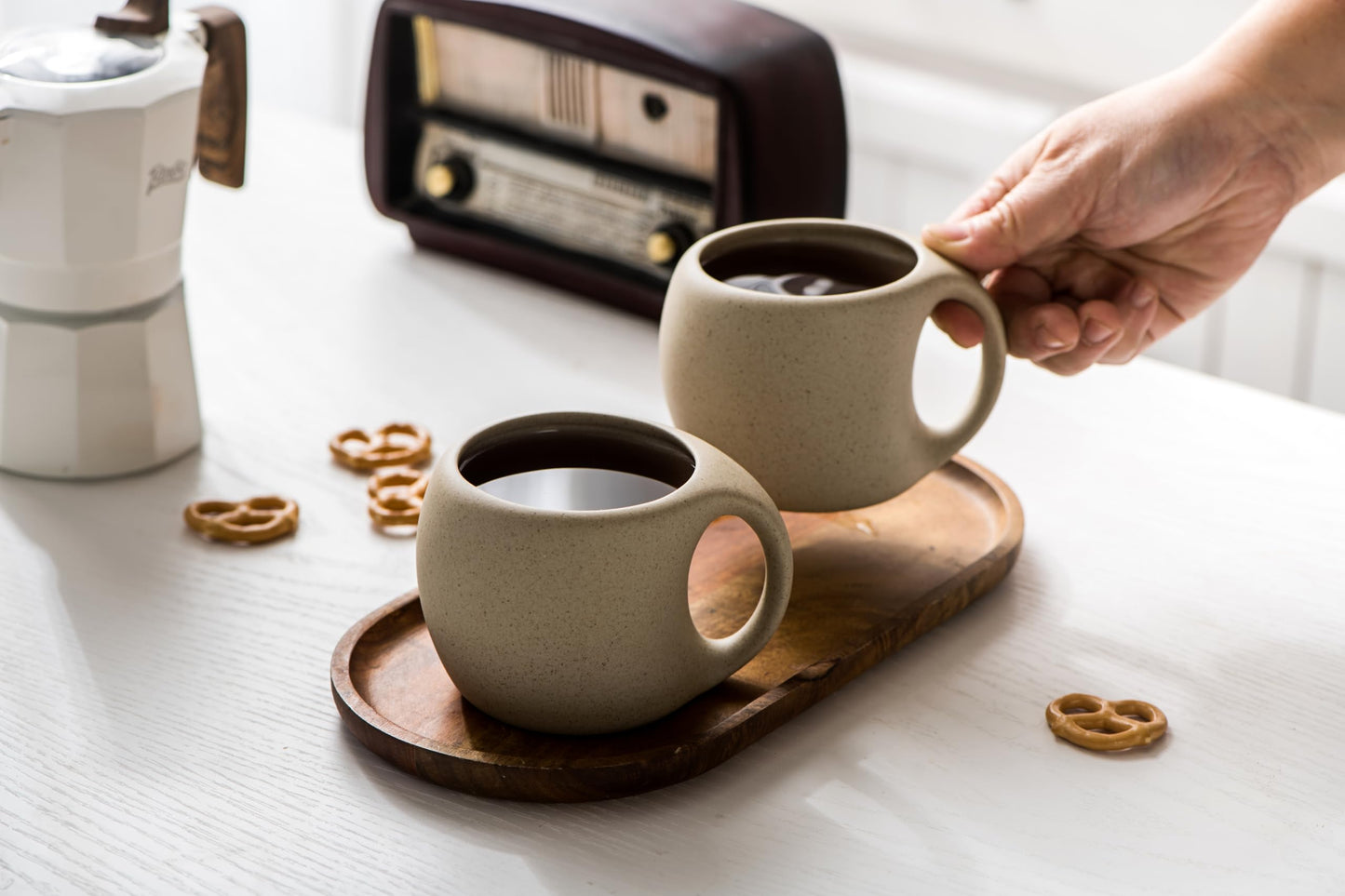 Juego de Tazas de Cerámica SYJAN HOME Blanca para Capuchino y Café Latte