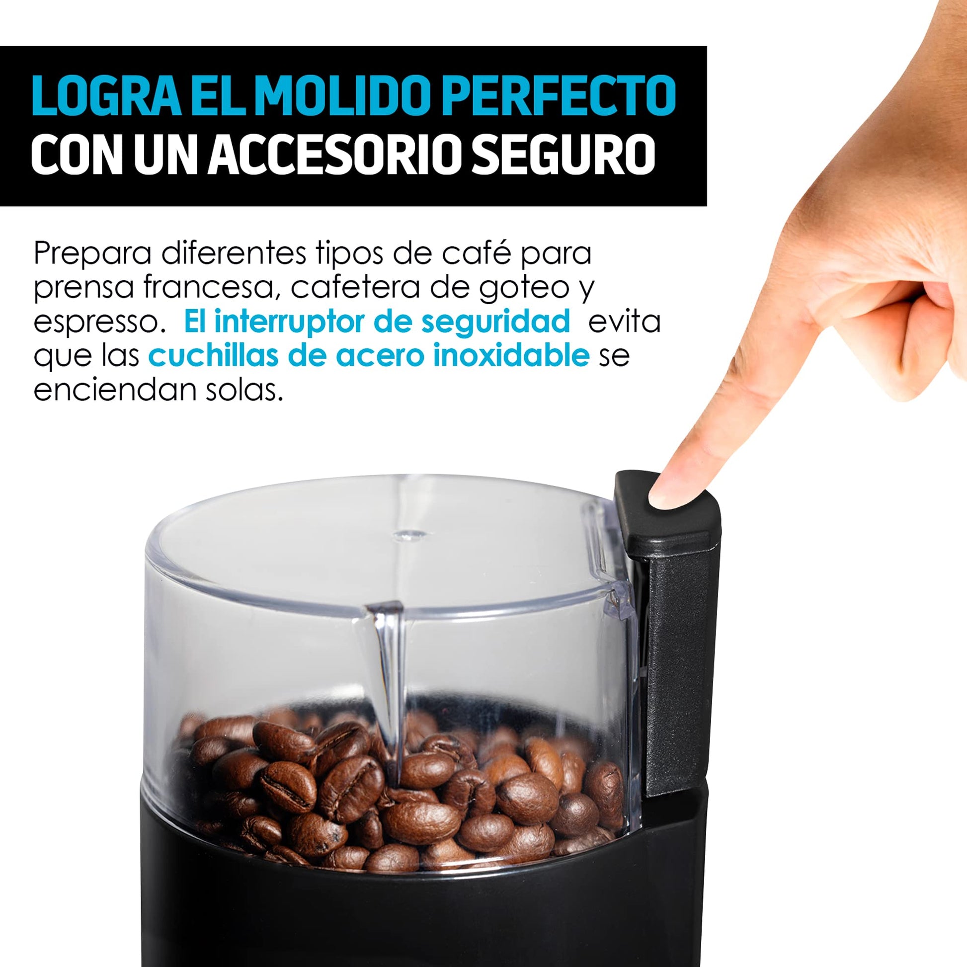 Molino de Café Eléctrico Redlemon Negro con Cuchillas de Acero Inoxidable para Prensa Francesa, Cafetera de Goteo y Espresso