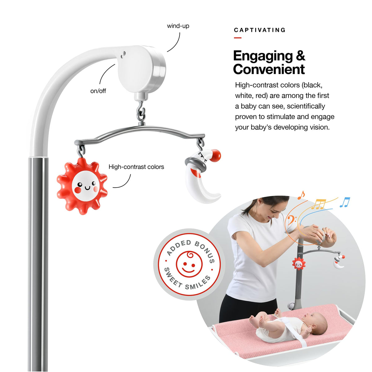 Cambiador – Cambiador de espuma contorneado para bebé para cambiador, cambiador de pañales impermeable, incluye funda antideslizante, suave, extraíble y lavable, barra de juguete portátil con modo