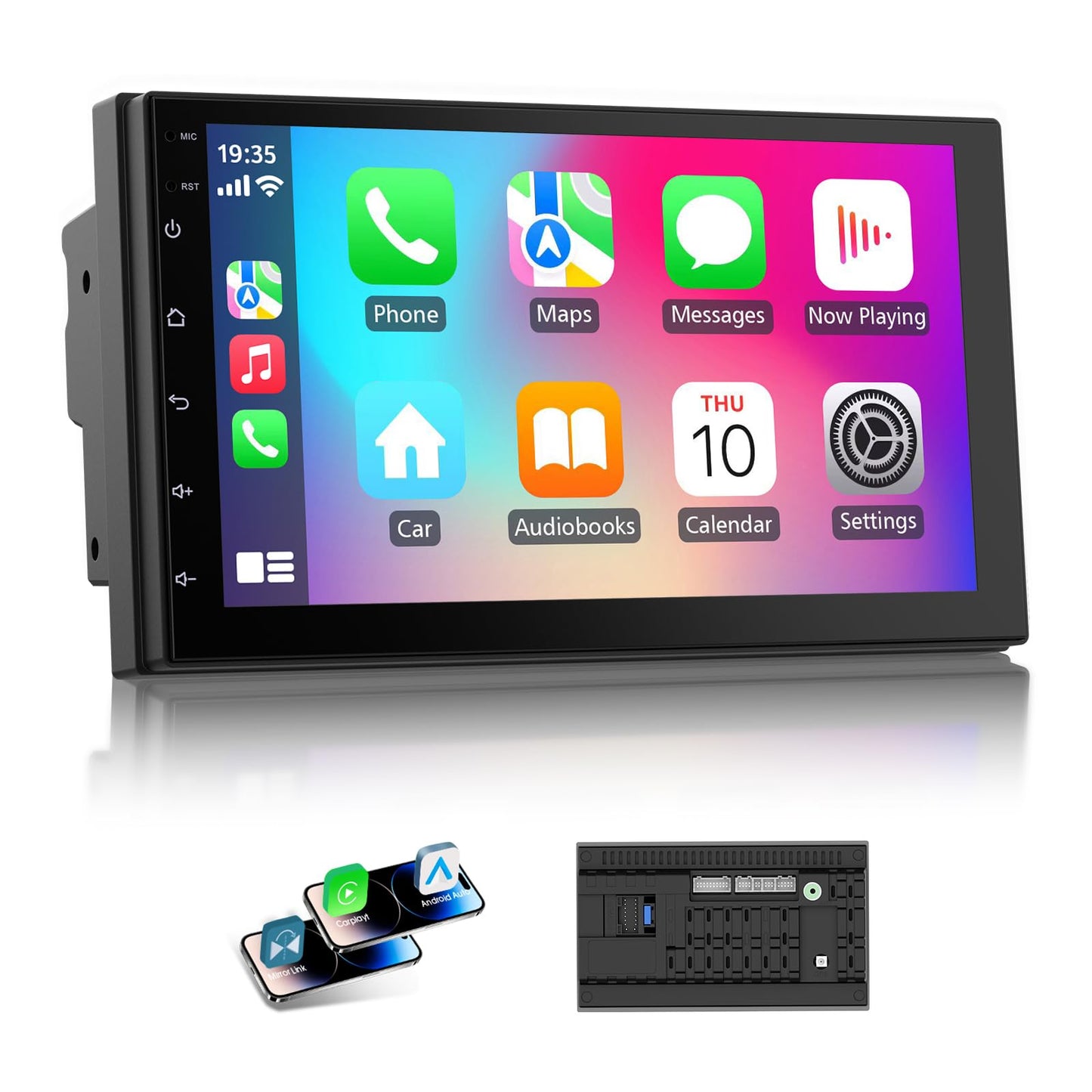 Haudio Estéreo de coche de 7" doble DIN con Apple CarPlay inalámbrico y Android Auto, Radio de coche Bluetooth con pantalla táctil, navegación GPS, Android 13, 2G+32G (Sin cámara de reversa)