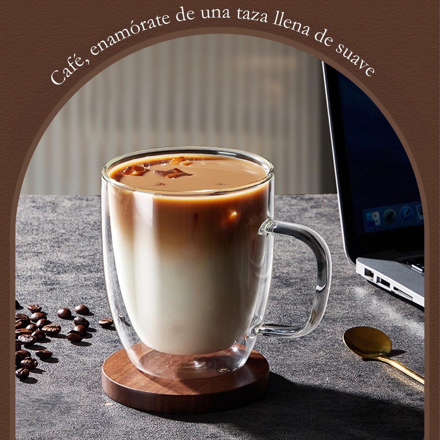 LINGLUCKY Tazas de Café de Cristal de Doble pared con Asa, 6 piezas Vasos de Café Espresso de Vidrio de Café Aislado, Tazas de Café con Leche para Cappucchino Espresso Té Café