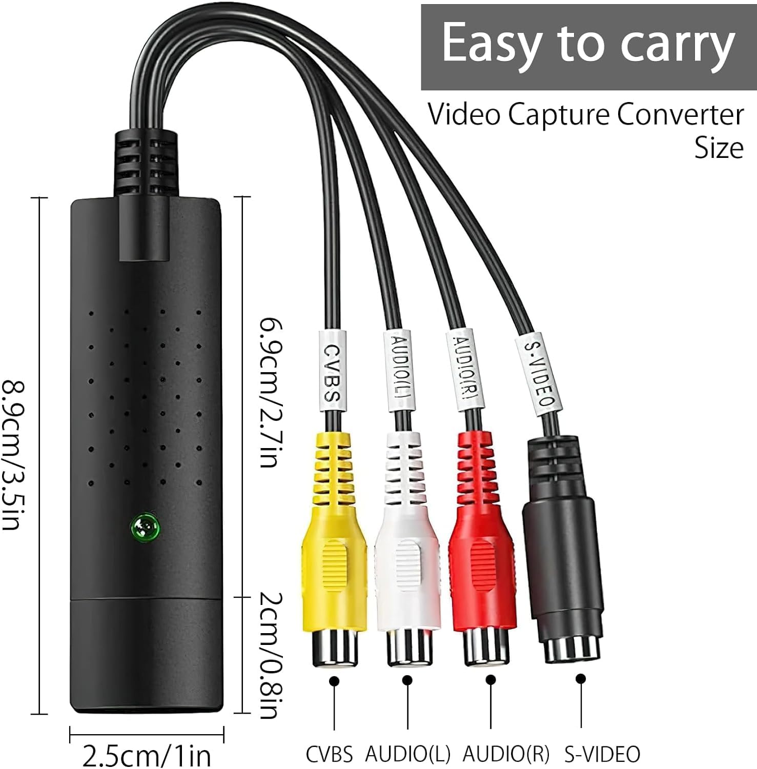 CARYWON Capturadora de Video USB 2.0 Captura de Video y Audio con Cable de Transferencia USB 2.0, VHS VCR Convertidor de TV a DVD Compatible con Mac, Windows 2000/10/8/7, Vista/XP/Android