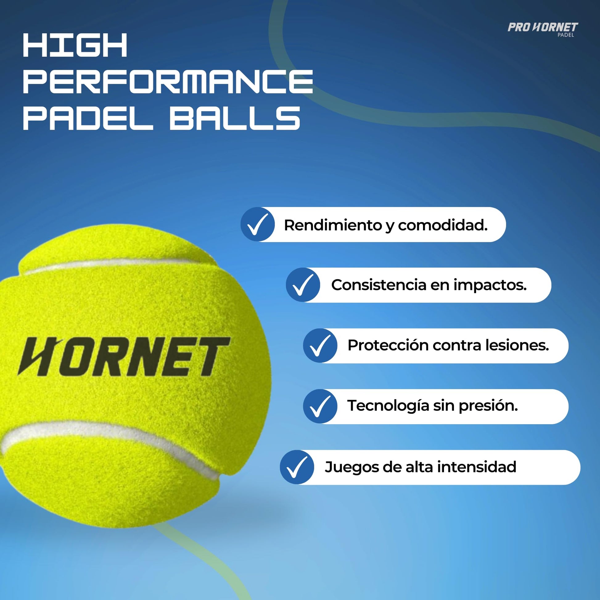 Pelotas de Padel Pro Hornet Amarillas Sin Presión para Profesionales y Entrenamientos