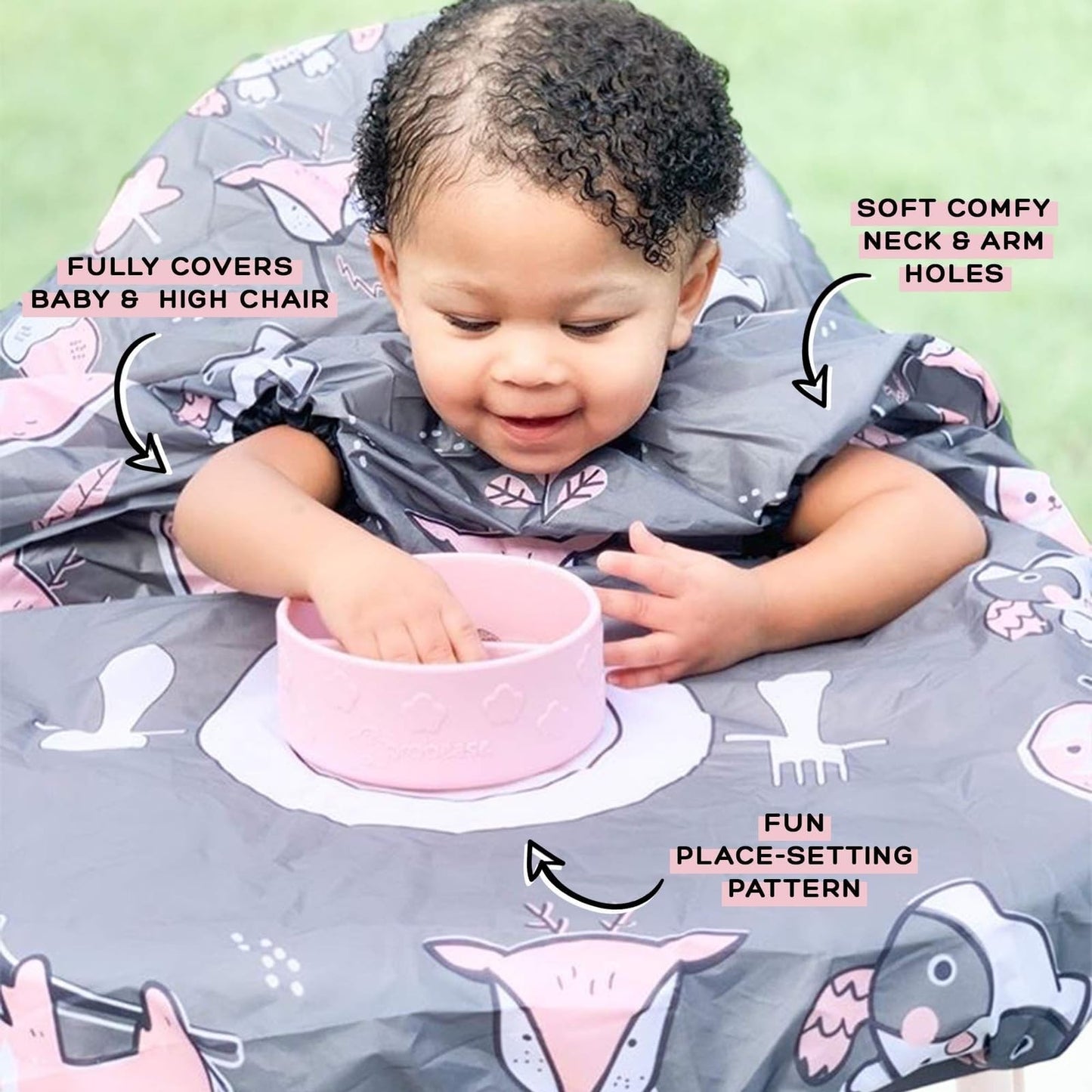 Grabease Allover - Babero impermeable para bebé, lavable a máquina, bata de cobertura completa con mangas largas, babero autoalimentado, color gris, paquete de 1, edades de 6 a 24 meses