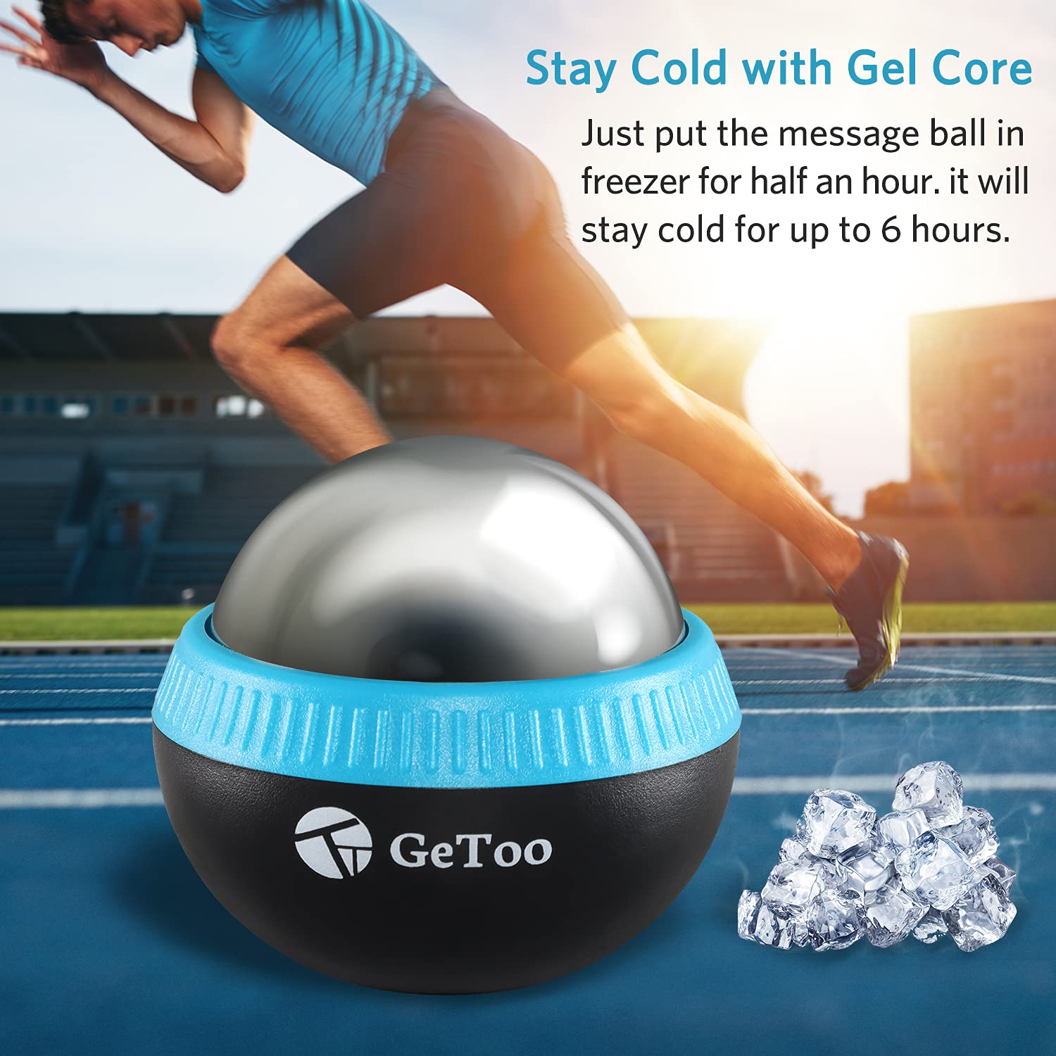 GeToo Cryosphere - Rodillo de masaje en frío con criosfera de 2,8 pulgadas para masaje de frío de 6 horas, bola de balanceo desmontable, rodillo de hielo para masaje de tejido profundo, azul y negro