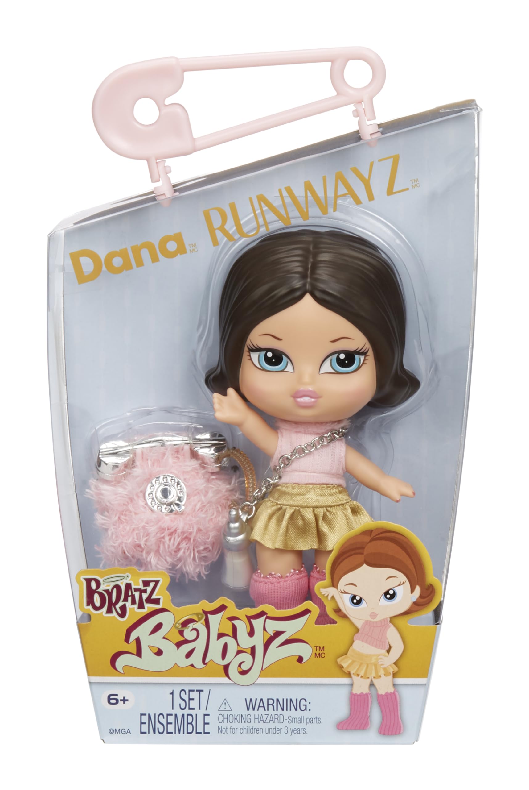 Bratz Babyz Runwayz - Dana - 1 Muñeca de Moda Coleccionable con Conjunto Elegante, Muñeca Bebé con Collar Que Funciona como Llavero - Juguete Infantil - Ideal para Niños y Niñas Mayores de 6 Años