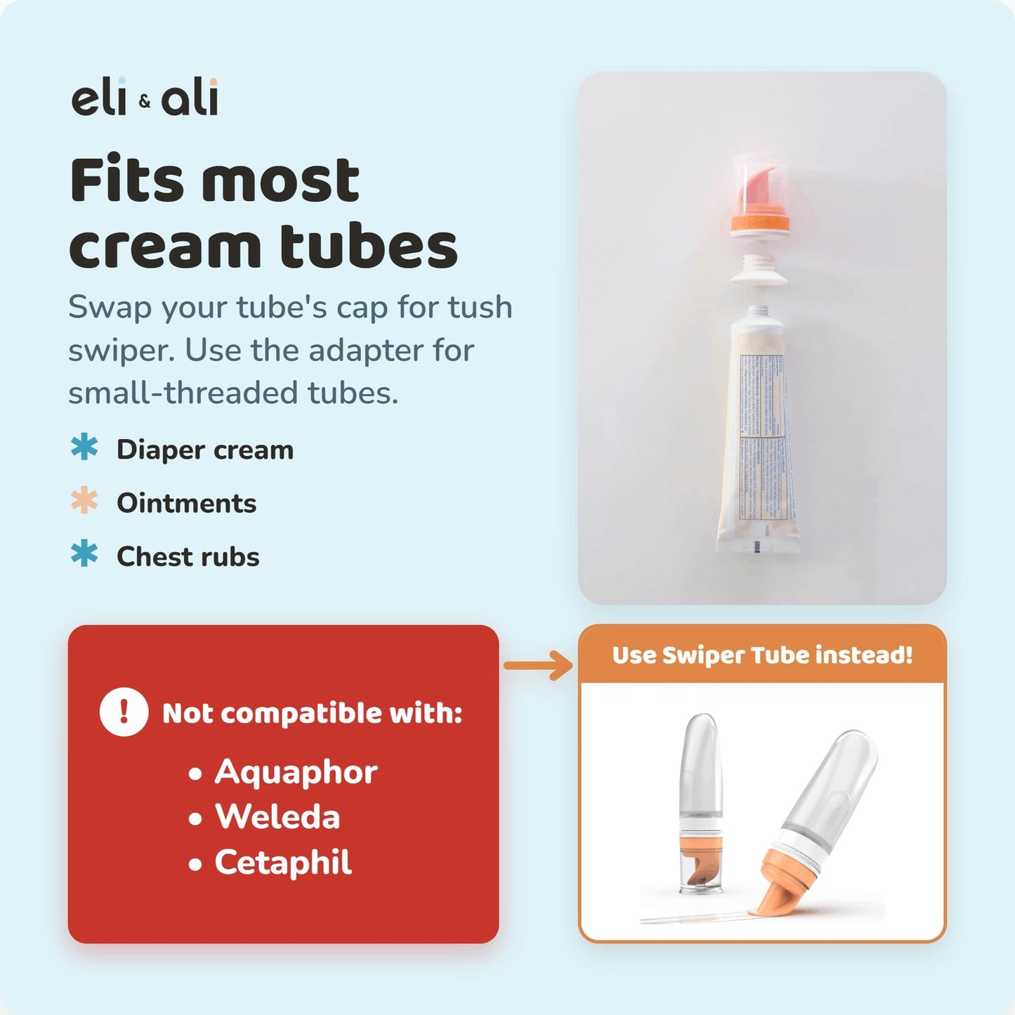 Eli & Ali Tush Swiper - Diaper Rash Cream & Butt Paste Applicator - Fits Most Diaper Creams | Mess-Free & Hygienic Alternative to Cream Spatula - Carry Less Baby Gear - Pink, 2 Pack