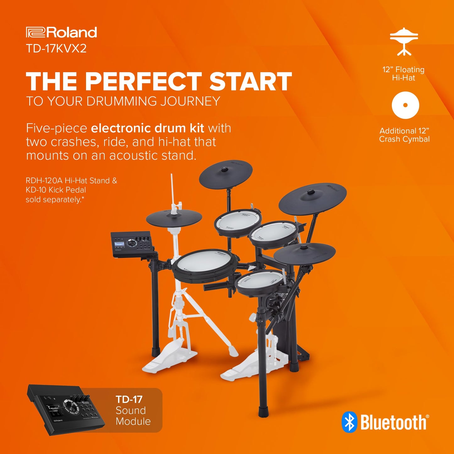 Kit de batería Roland Ultimate Generation 2 V Quiet blanco 5 piezas electrónicos acústico TD-17KVX2 para Hombre