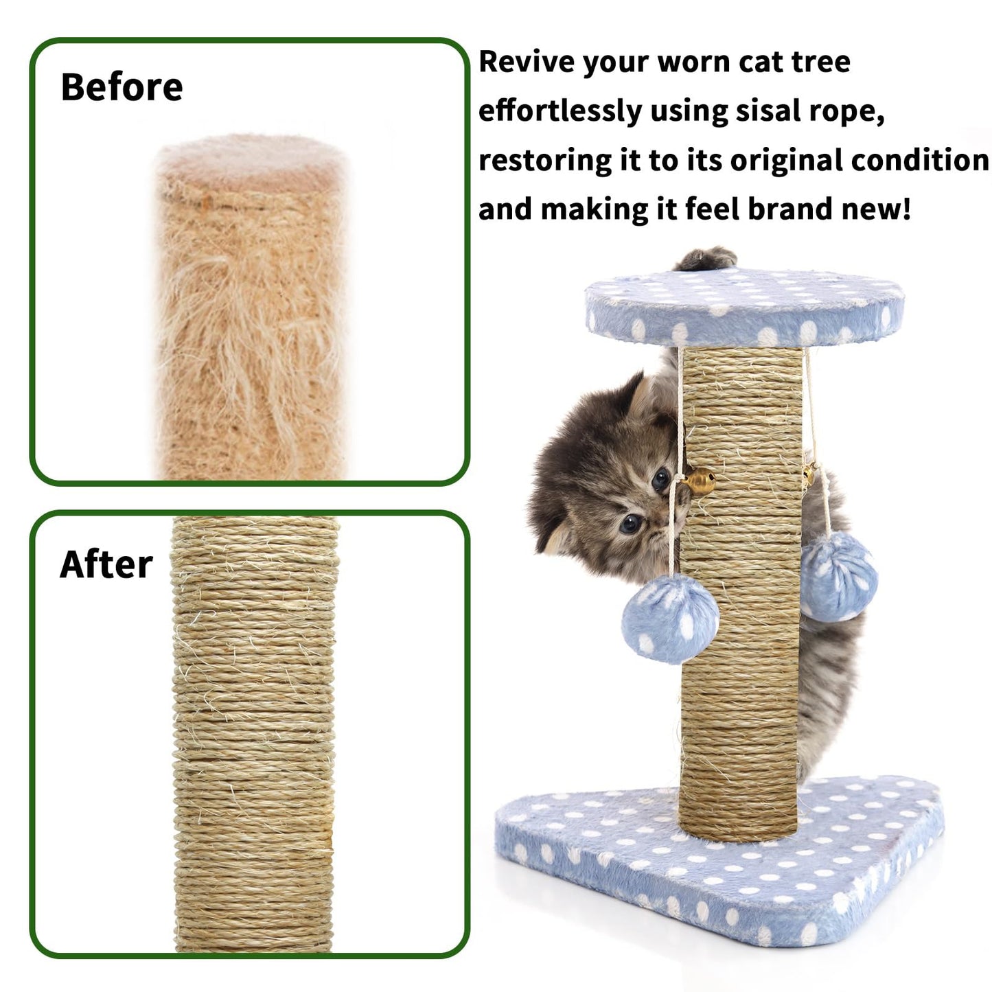 Cuerda de Sisal Natural TienYow 4mm 164 Pies para Reparación de Rascador para Gatos y DIY Árbol para Gatos