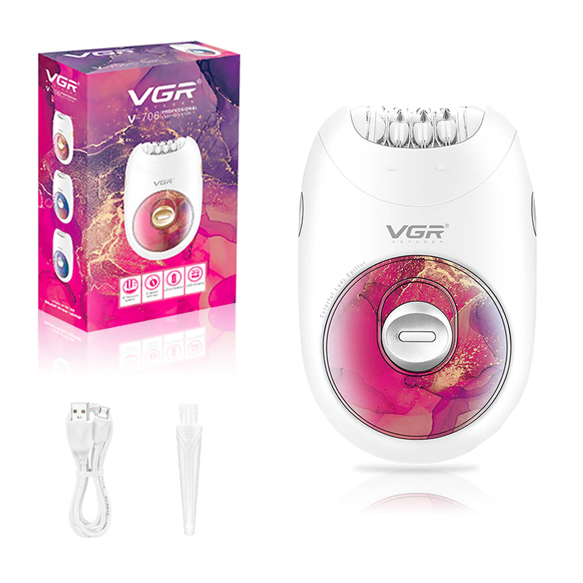 VGR706 Depiladora profesional para mujeres, dispositivo portátil inalámbrico de depilación mejorado, funcionamiento suave, diseño silencioso, sistema de 18 pinzas, depiladora recargable de cuerpo (rojo)