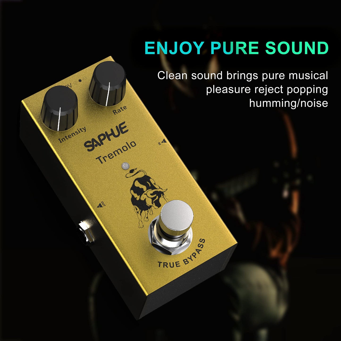 Pedal de Efectos de Guitarra SAPHUE en Negro con Trémolo de Intensidad Ajustable y Carcasa de Metal para Hombre