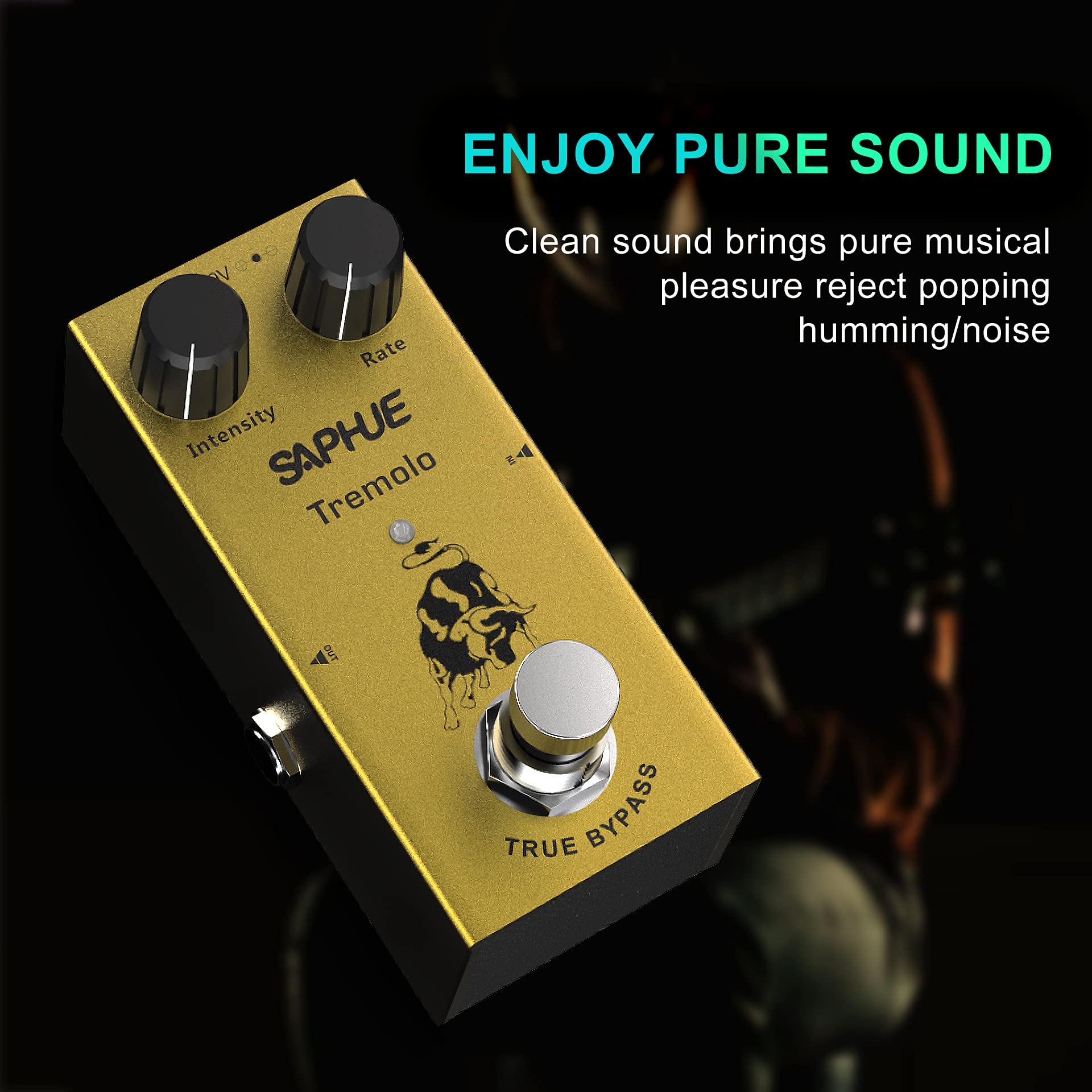 Pedal de Efectos de Guitarra SAPHUE en Negro con Trémolo de Intensidad Ajustable y Carcasa de Metal para Hombre