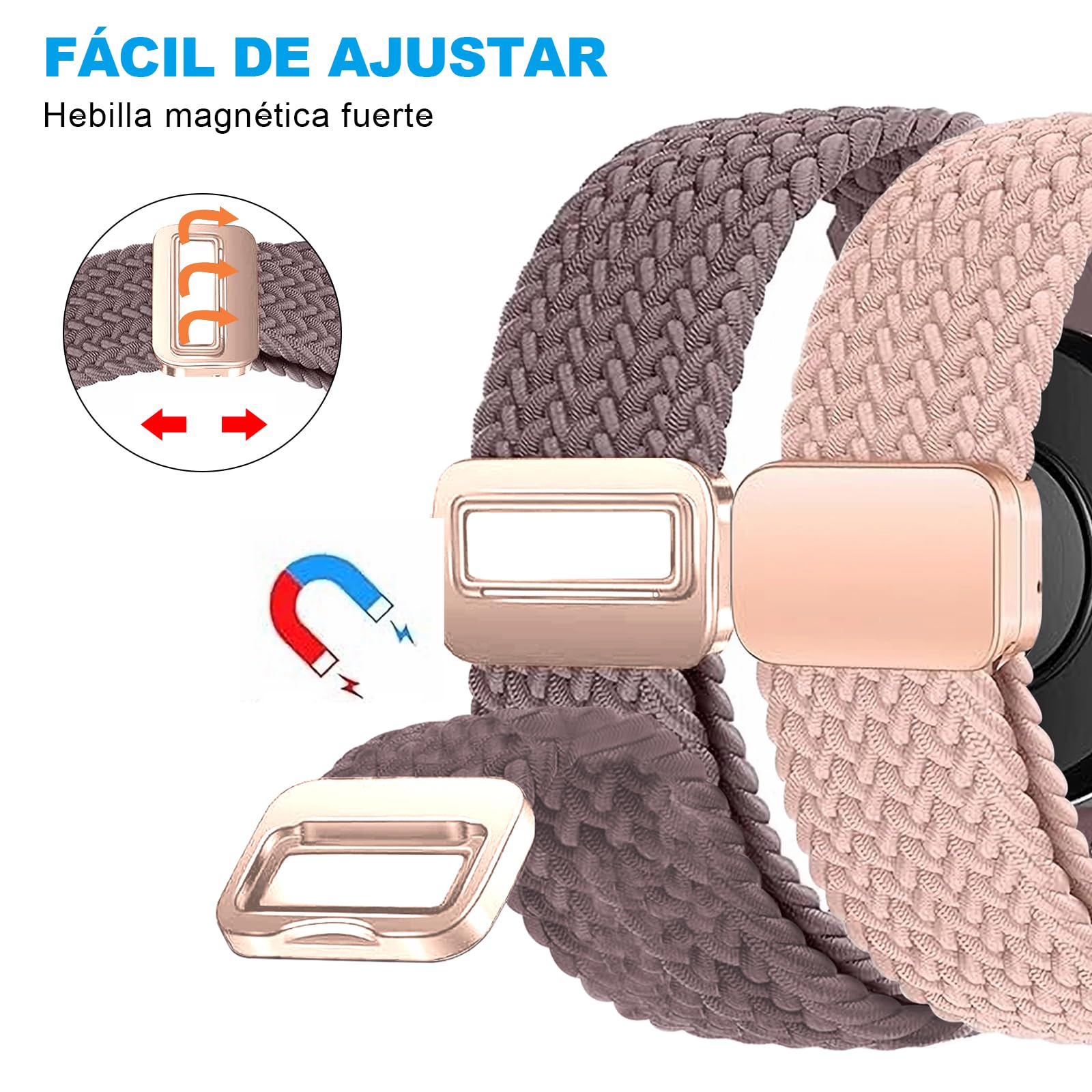 Correa paraTejida Magnética Samsung Galaxy WatchWatch ， para Samsung Galaxy7 6 5 4 40 mm 44 mm, Galaxy Watch (42 mm), Galaxy Watch Active 2 (40 mm), 20mm Correa Correa de Nailon Elástica Ajustable