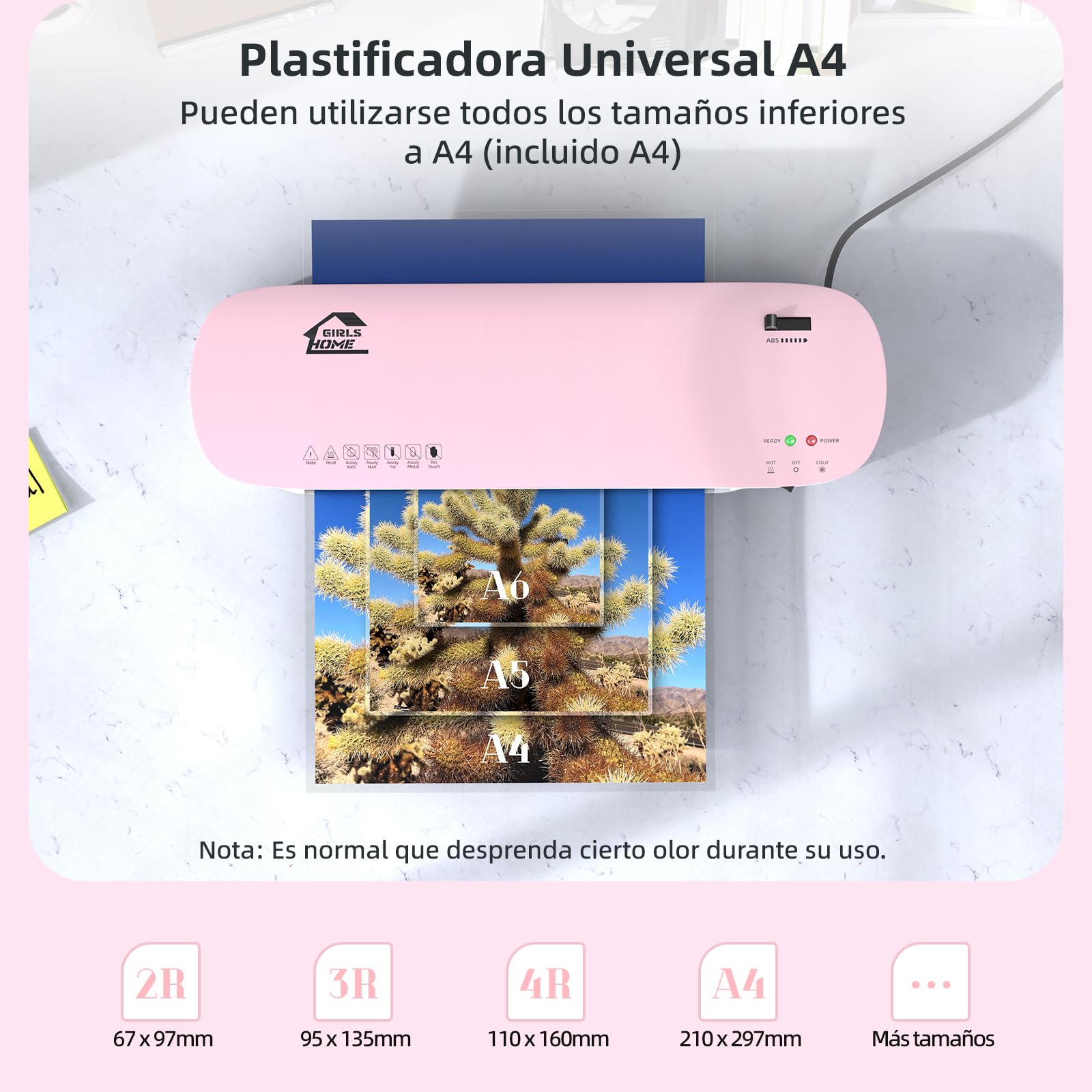 GirlsHome Plastificadora Térmica, 8 en 1 Plastificadora con 300 Hojas de Plastificado, Plastificadora Térmica/Frio/Foil， Laminadora Enmicadora Térmica (Rosado)