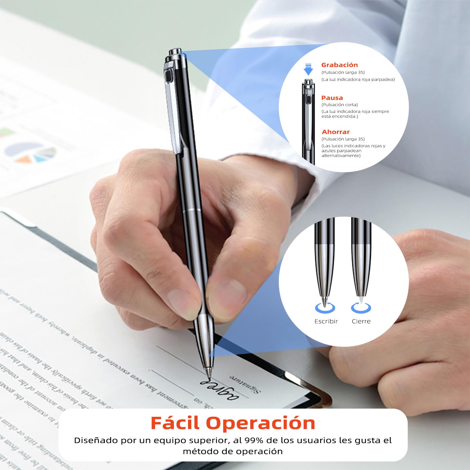 Grabadora de Voz 16GB Profesional con Transcripción a Texto,Reducción de Ruido AI,Diseño en Lápiz Metálico Ultra Delgado con 3 Recambios,para Clases,Reuniones y Conferencias(MP3/WAV,Memoria Ampliable)
