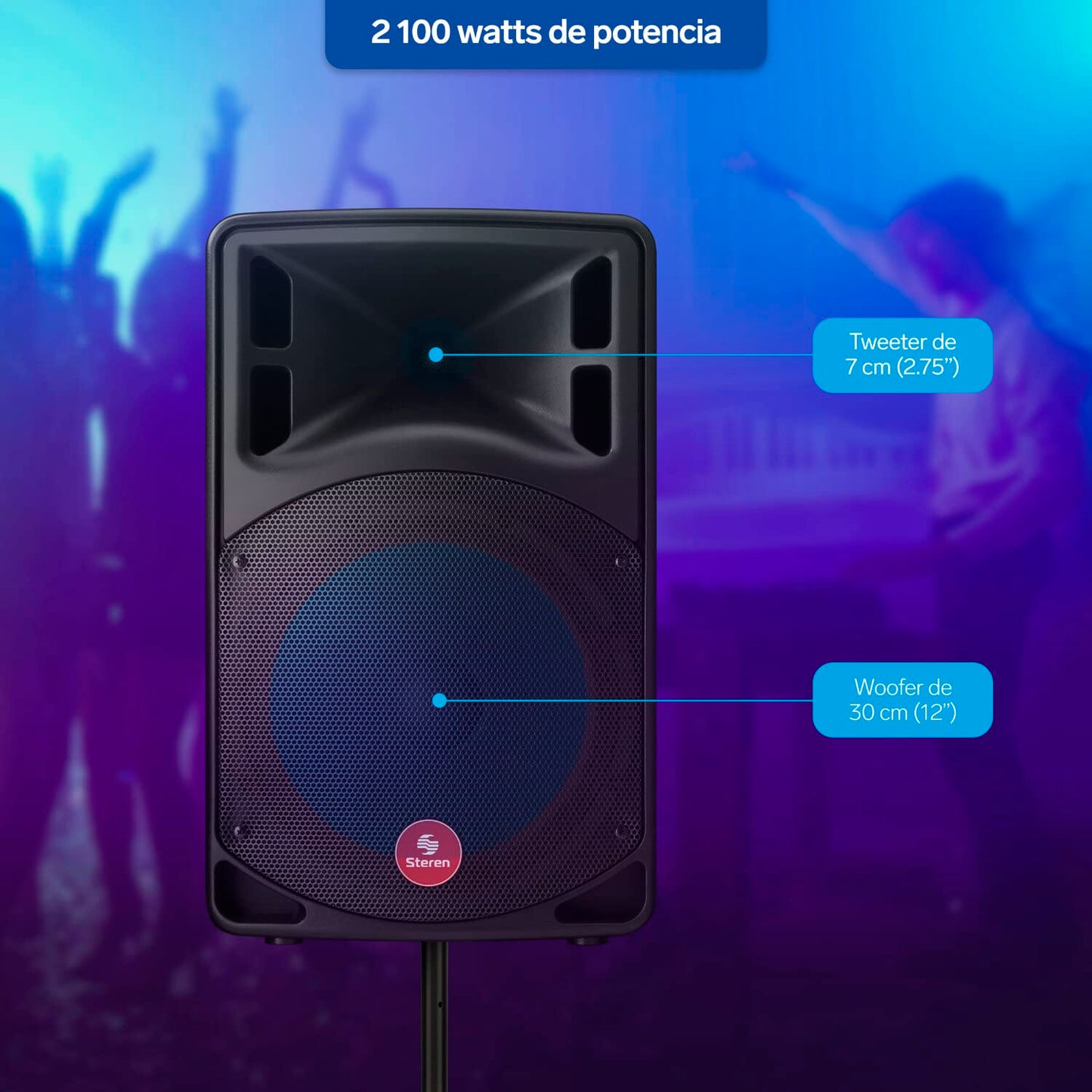 Steren BAF-1245BT Bafle Pro Bluetooth de 12" y SD