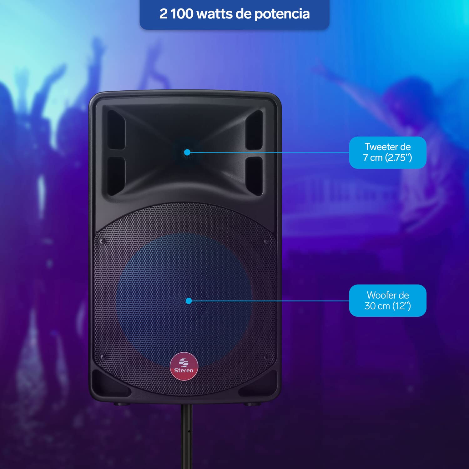 Steren BAF-1245BT Bafle Pro Bluetooth de 12" y SD