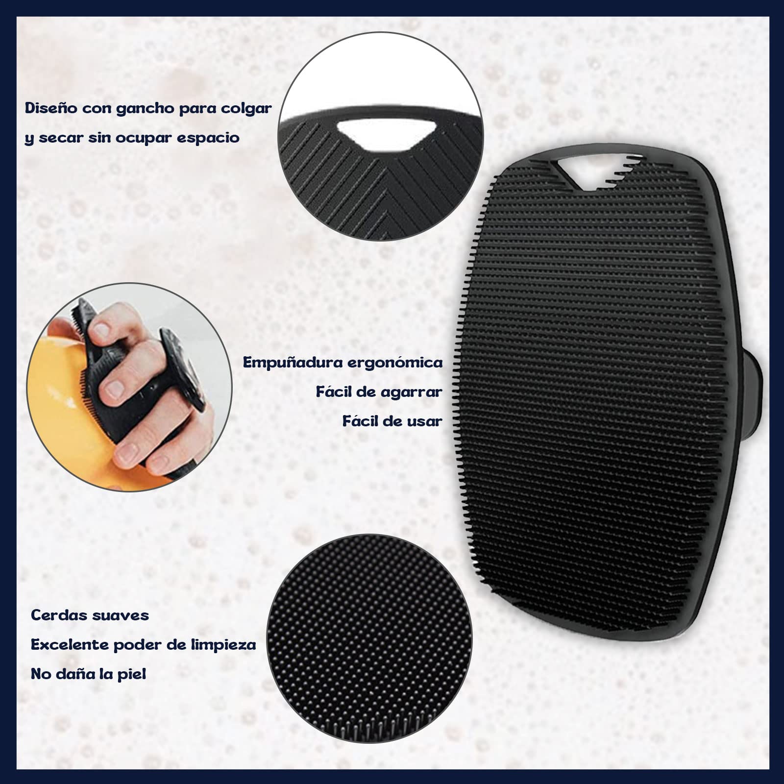 COREFUN Cepillo de Masaje de Silicona Exfoliante 1PK, Cepillo de Ducha, Limpiador de Silicona Premium, Cepillo de Baño y Champú de Silicona, Limpiador Corporal de Silicona Suave, Cerdas Que Aumentan La Espuma