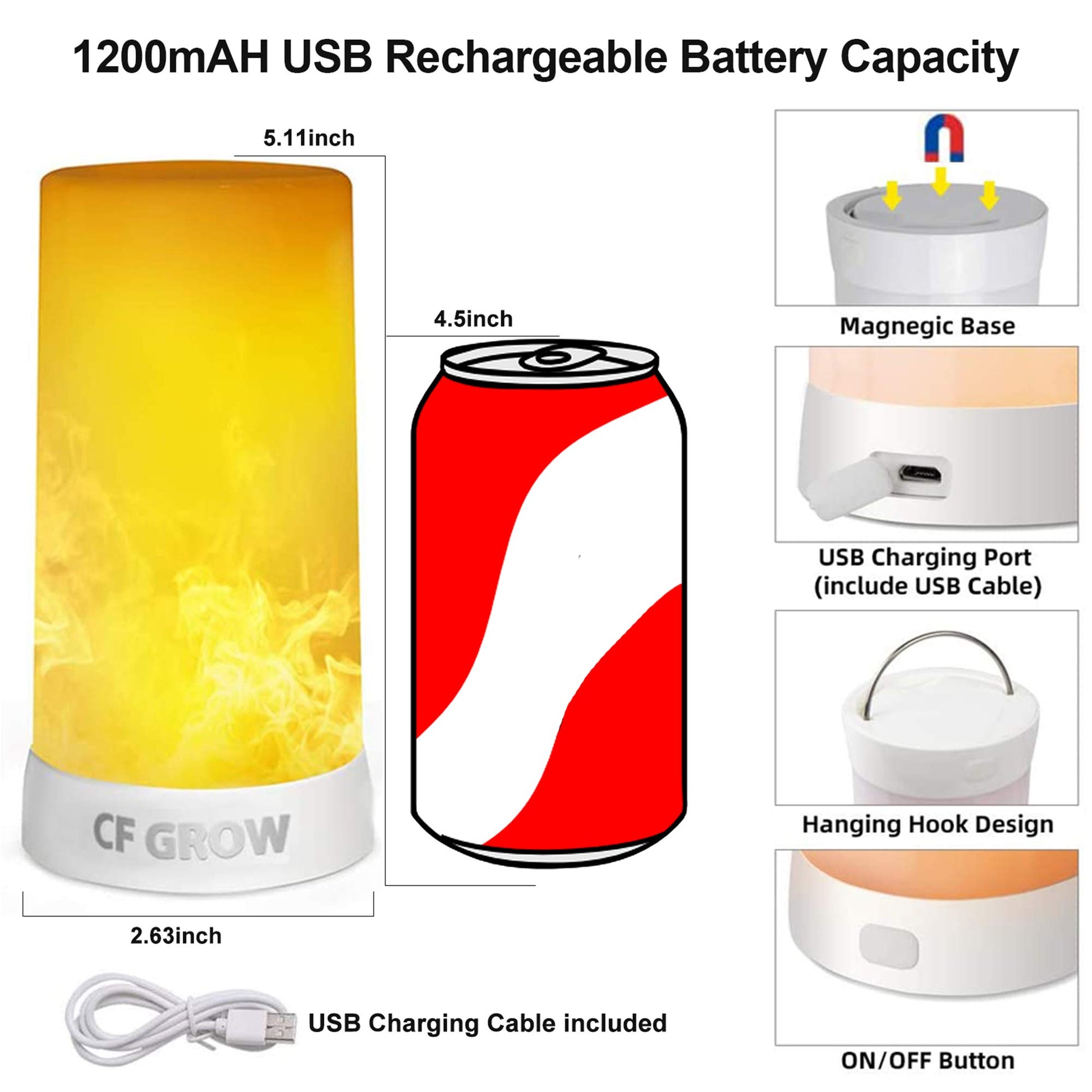 Luz LED con efecto de llama, recargable por USB, lámpara de mesa de llama, impermeable, regulable, 4 modos con efecto de detección de gravedad, control remoto inalámbrico IR y temporizador, para