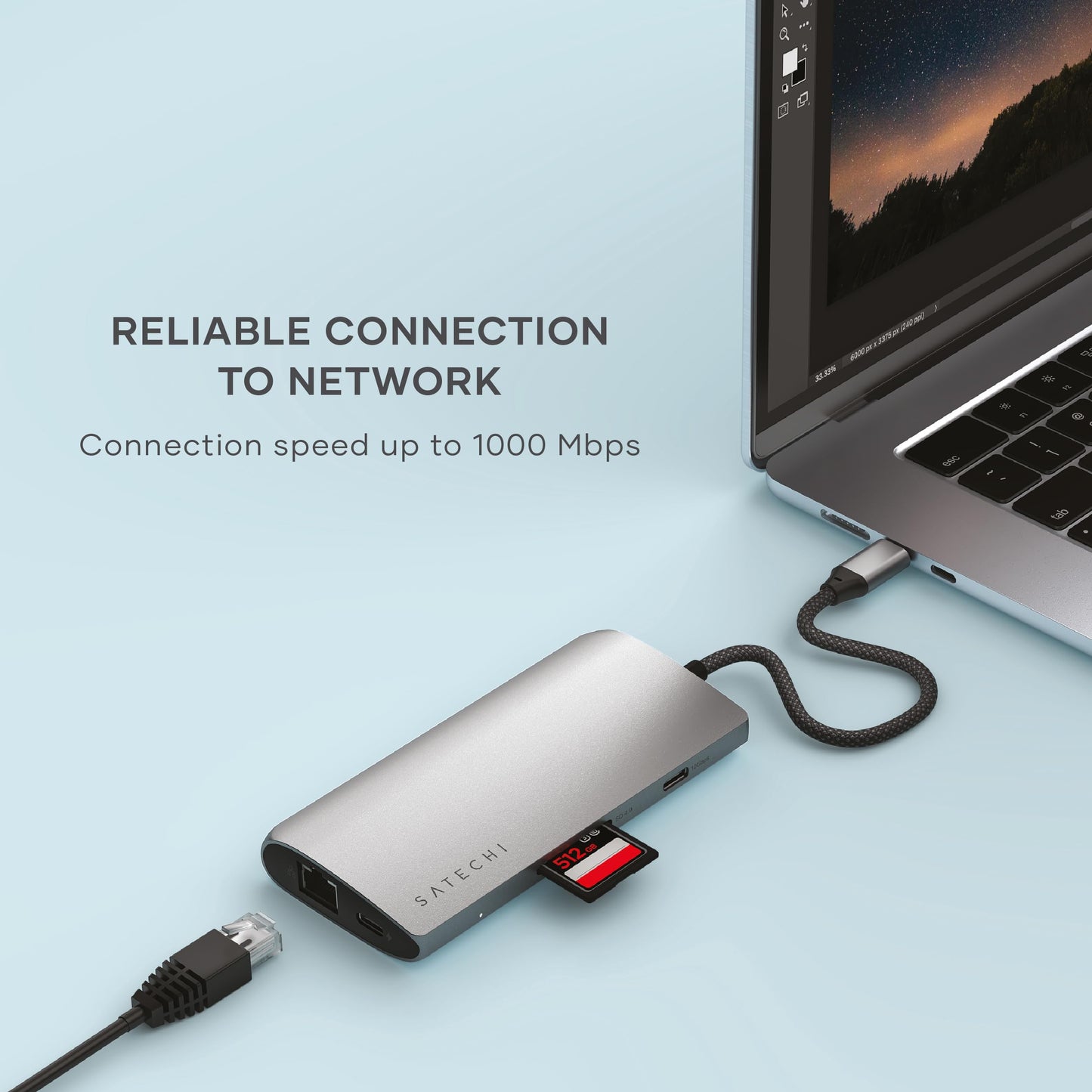 Hub USB-C SATECHI Space Gray 8 en 1 con HDMI 8K y Carga 100W para Laptop y MacBook