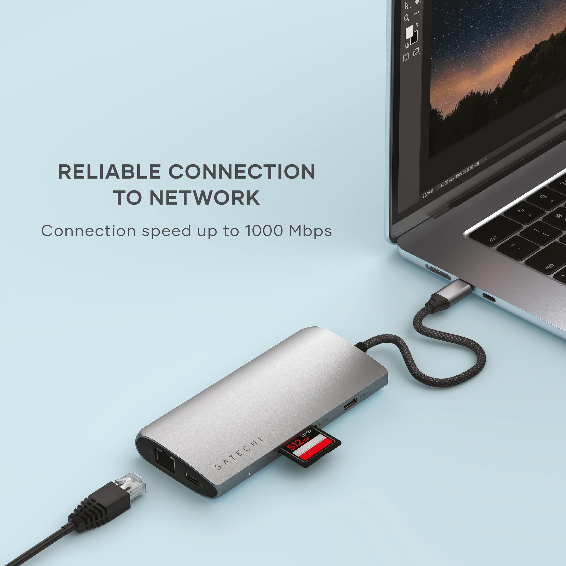 Hub USB-C SATECHI Space Gray 8 en 1 con HDMI 8K y Carga 100W para Laptop y MacBook