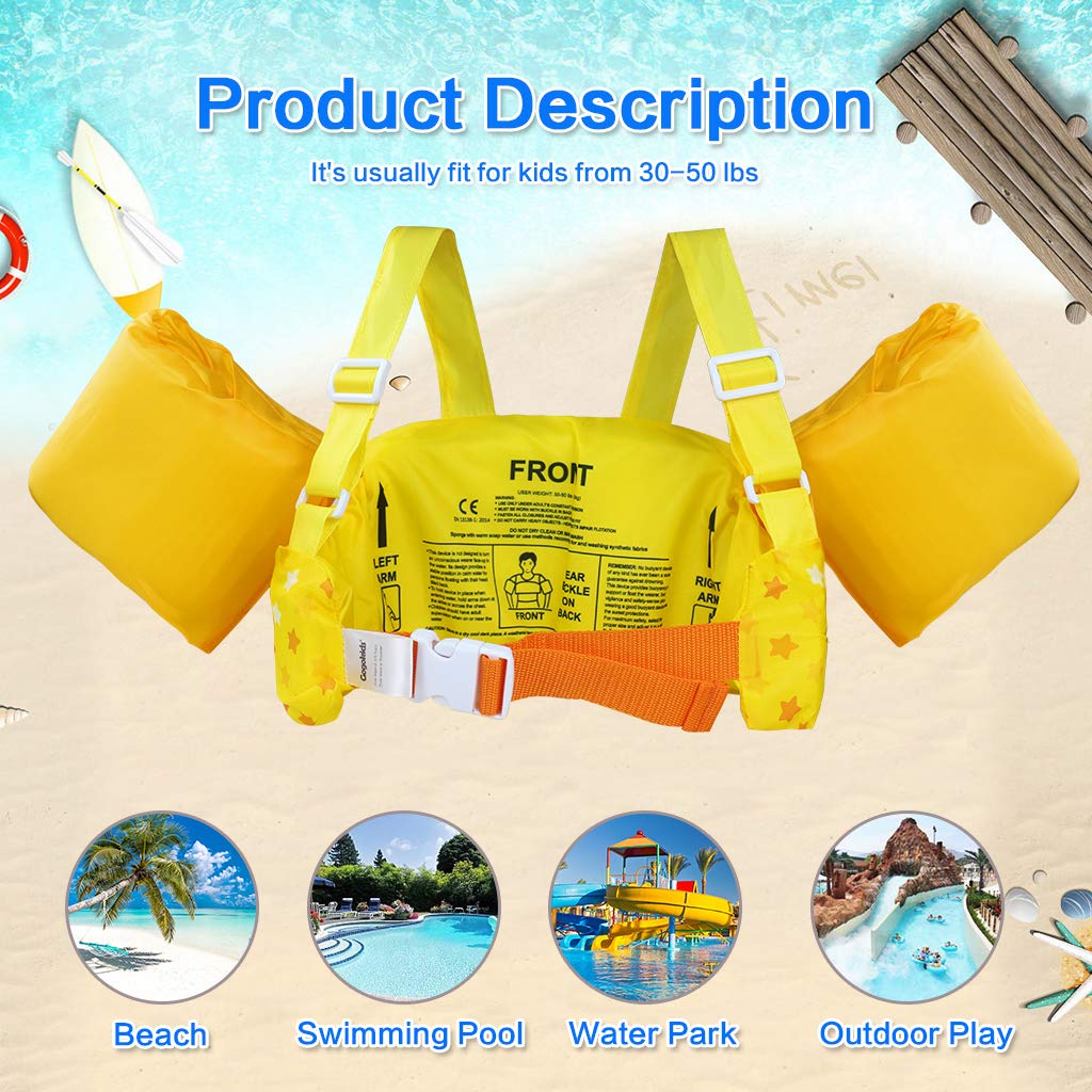 Gogokids Chaleco de natación para niños, flotadores para niñas y niños de 9-13-18-23 kg, flotadores de alberca con alas de Agua y Correa de Hombro para niños de 2-6 años