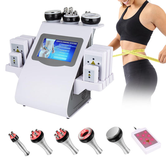 Máquina de Cavitación, 6 En 1 Máquina de Belleza de Chorro Grasa Multipolar 40K, Masajeador de Belleza Multifuncional para Cuerpo y Rostro, Adecuado para Cuello, Cintura, Muslos y Glúteos