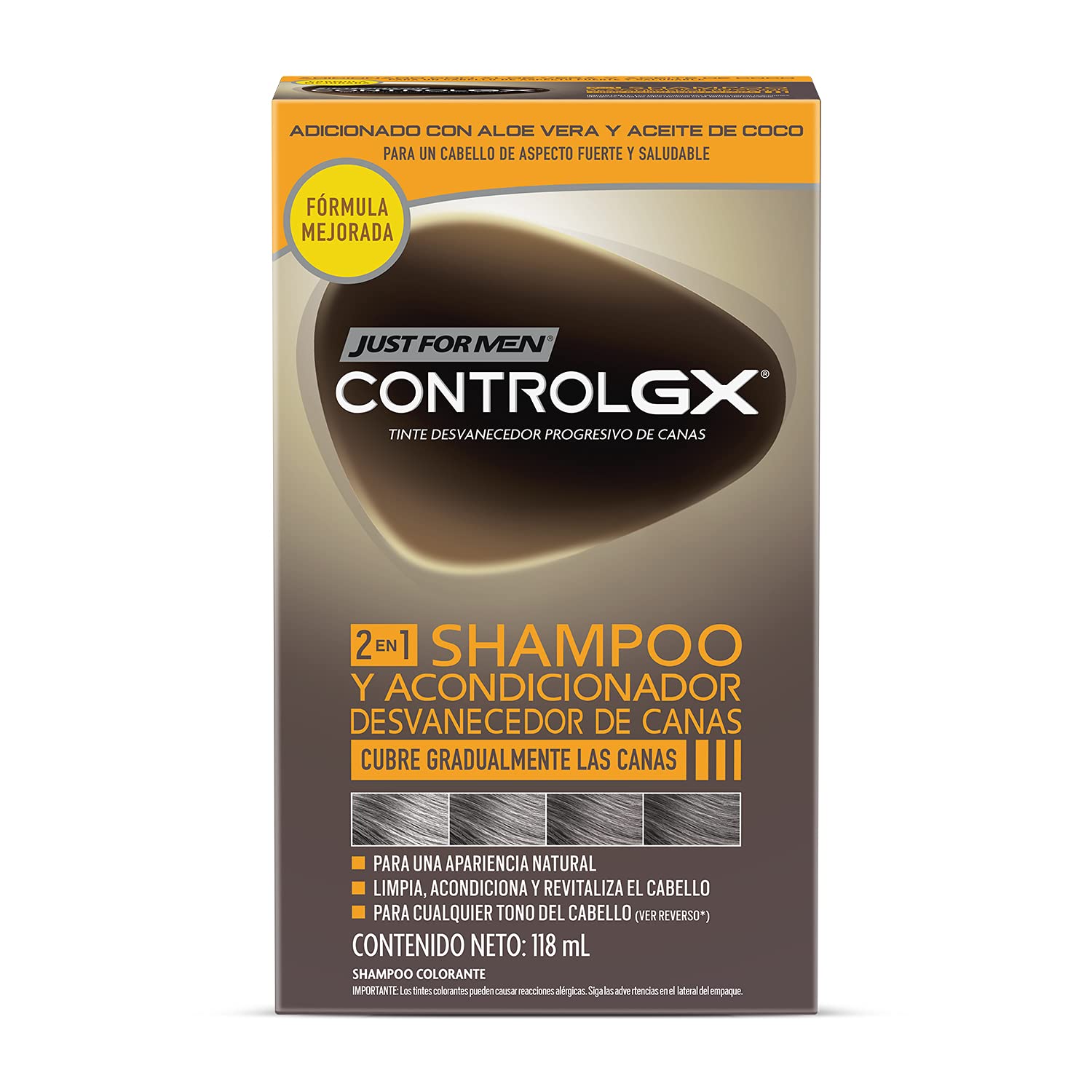 JUST FOR MEN Control GX Shampoo Desvanecedor Canas 118ml | Color Natural, Suave