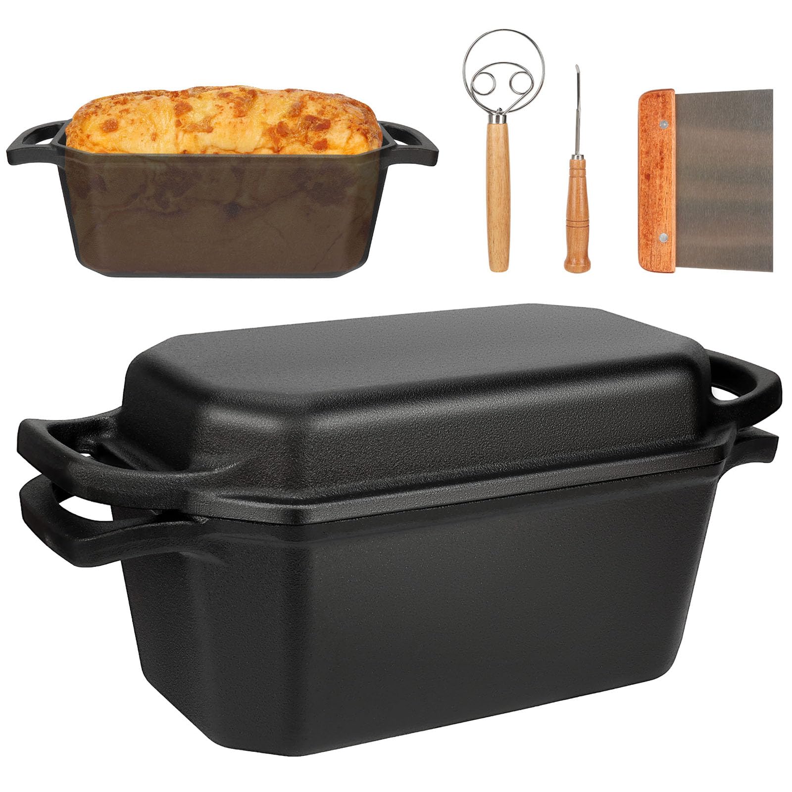 Horno holandés de hierro fundido presazonado para hornear pan con tapa de sartén, horno holandés ovalado de 3,6 cuartos de galón, sartén para horno de pan | Suministros para hornear pan de masa