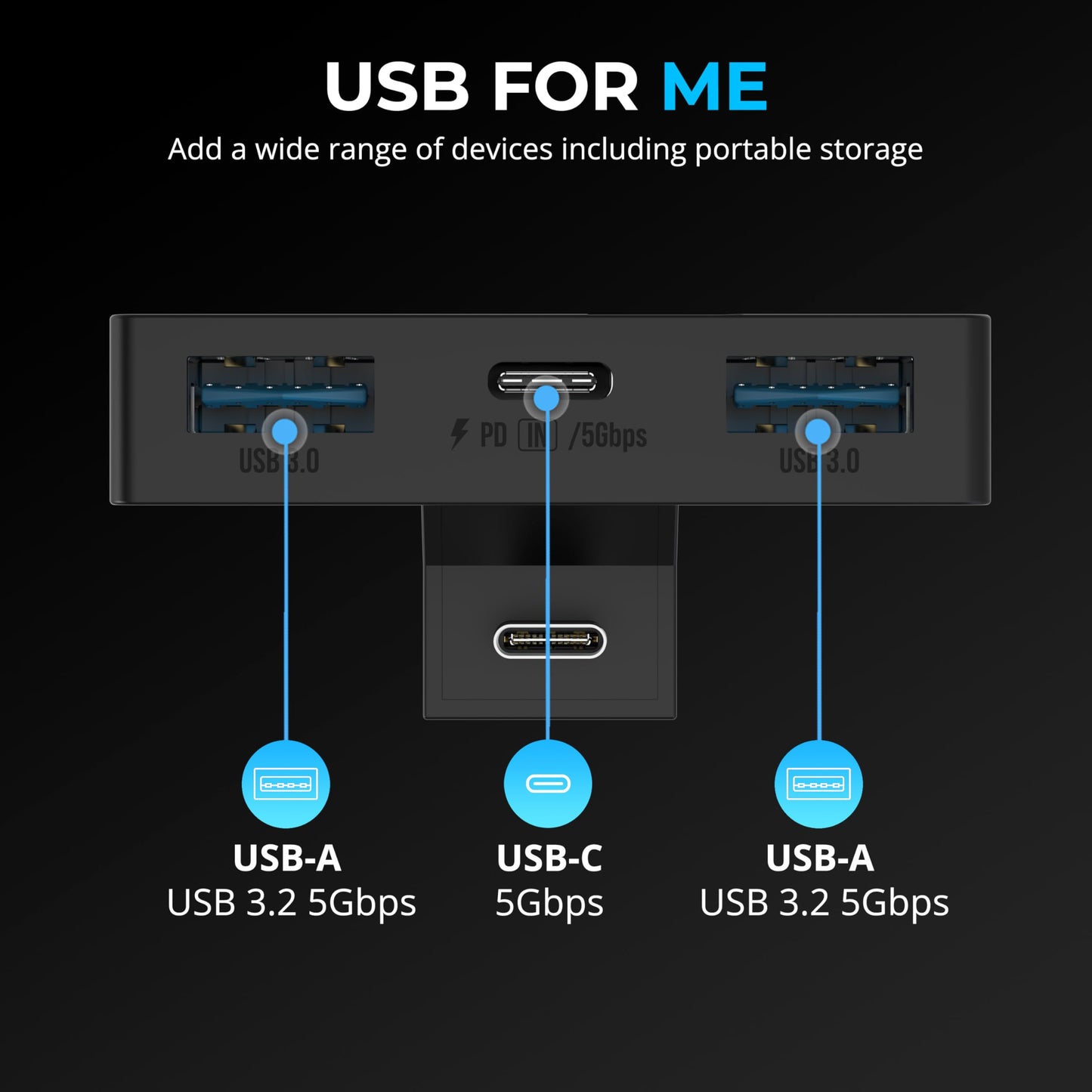 Hub USB Tipo C SABRENT Plataforma de Vapor 3 Puertos Compacto USB 3.2 5 Gbps con Carga PD