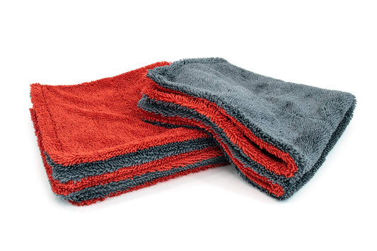 Autofiber Dreadnought Jr. Toalla de microfibra, absorción superior para secar coches, camiones y SUV, pelo de doble giro, toalla de secado de vehículos de una sola pasada, paquete de 1, rojo/gris (16