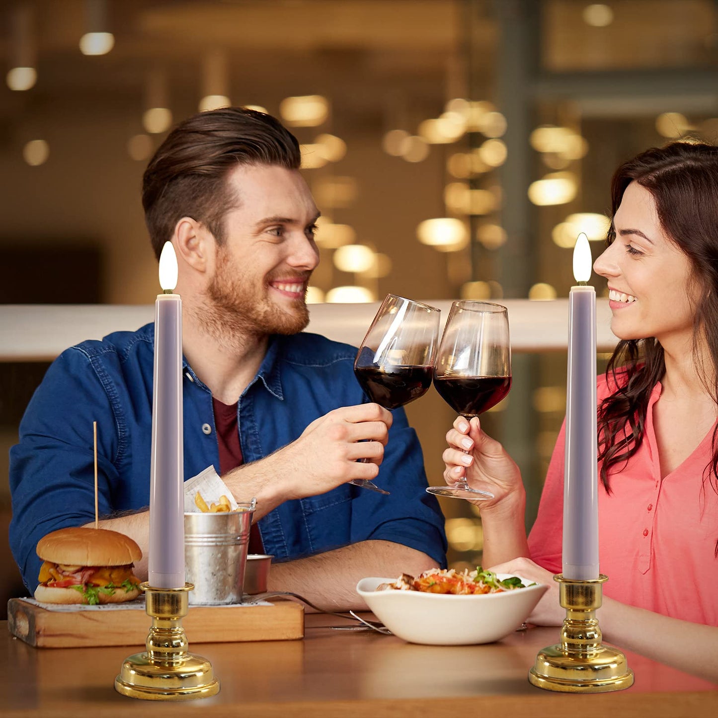 Juego de Velas LED 3D MIXALY Blancas con Temporizador y Candelabros Extraíbles