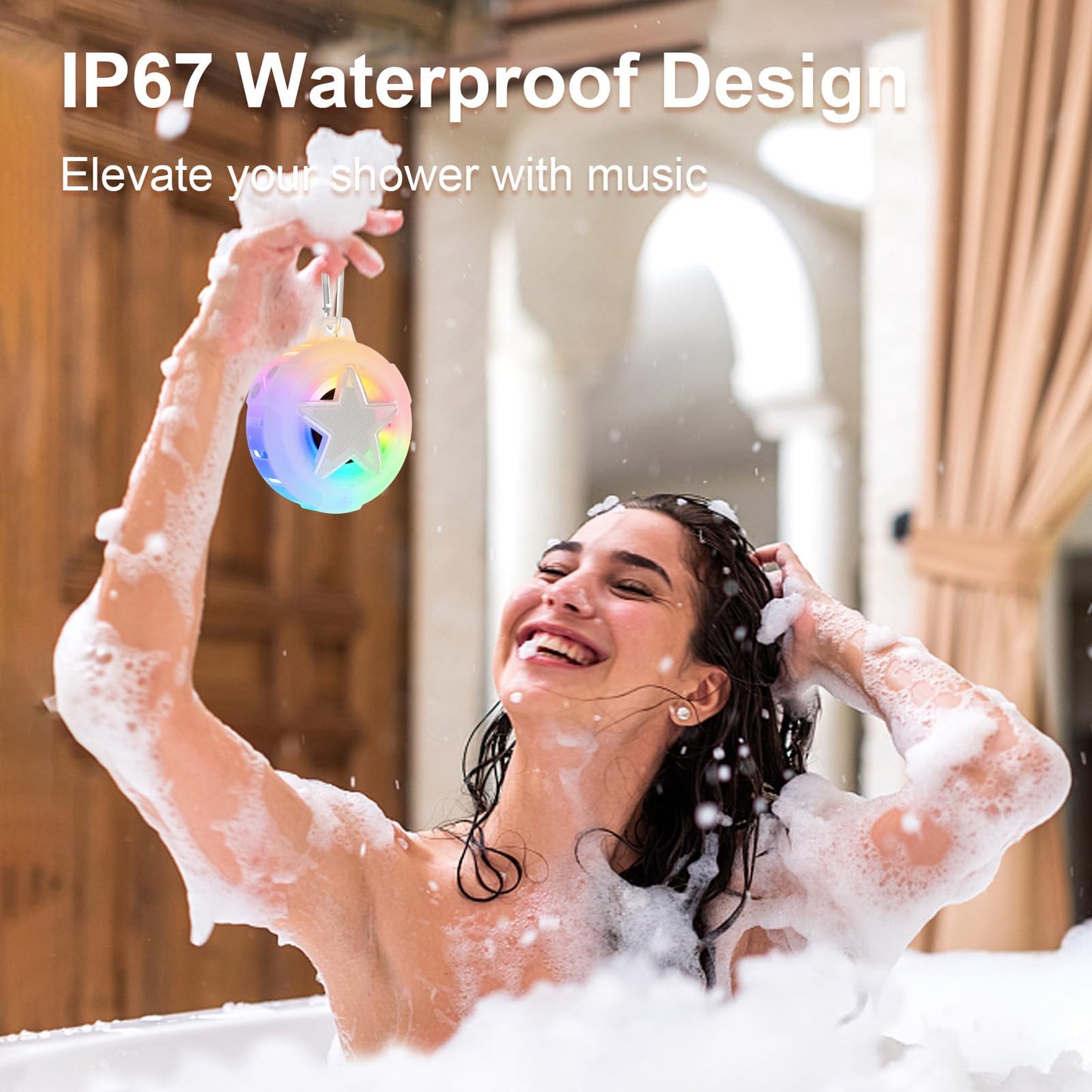 EBODA - Altavoz de ducha Bluetooth IP67 impermeable portátil, flotante, tarjeta TF, pequeño altavoz al aire última intervensión con luz LED para bicicleta, playa, tabla de remo, kayak, regalos para