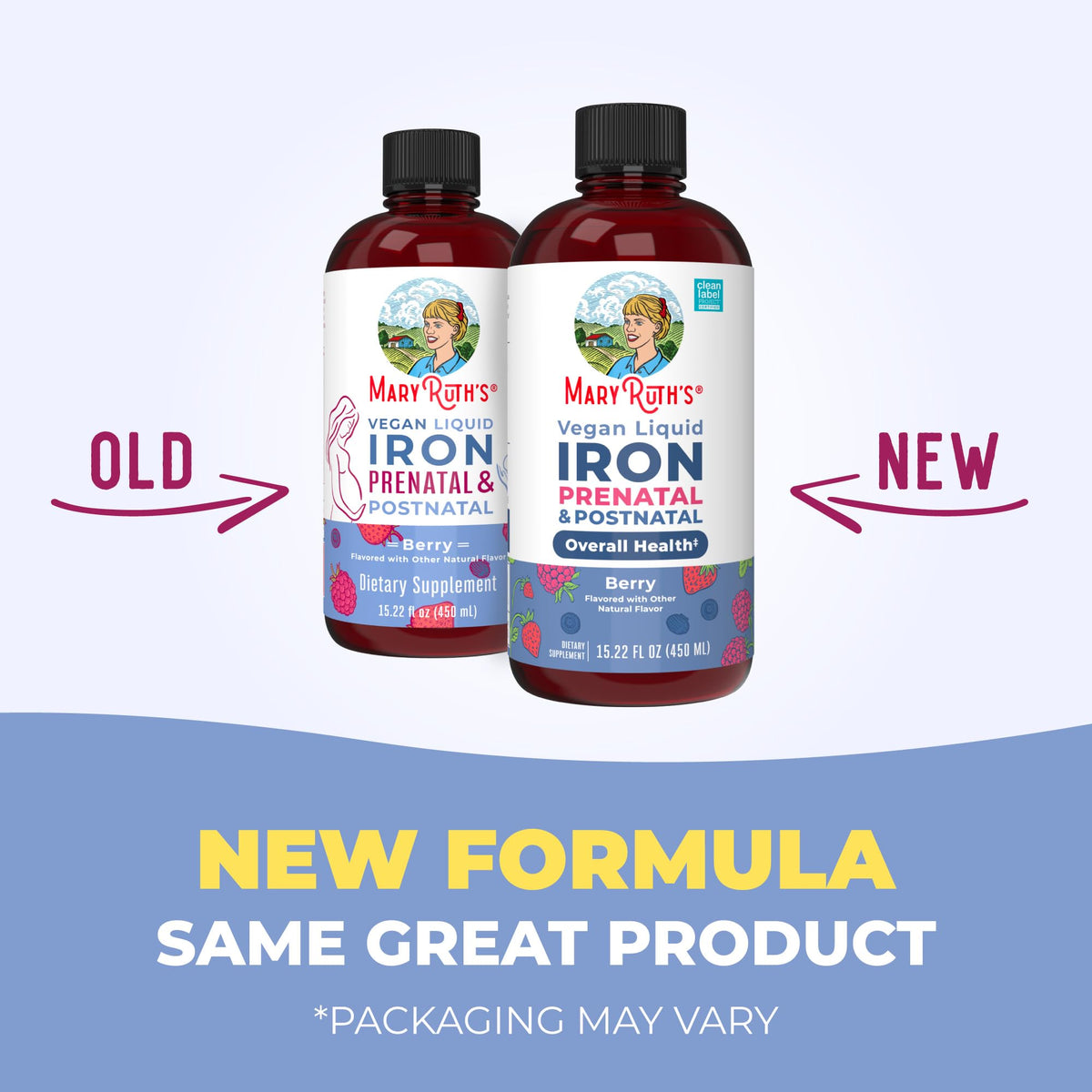 MaryRuth Organics | Prenatal Postnatal Iron Liquid, Berry, 16 oz | Líquido de hierro prenatal posnatal, bayas, 16 oz