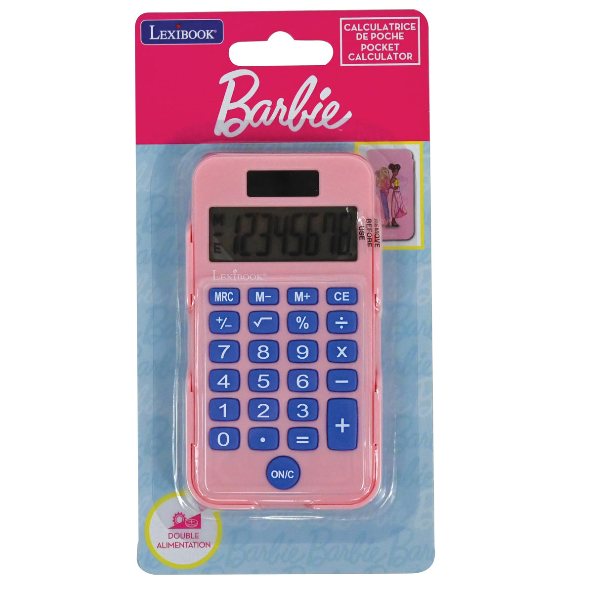 Calculadora de Bolsillo Lexibook Barbie Rosa con Cubierta de Protección y Funciones Avanzadas