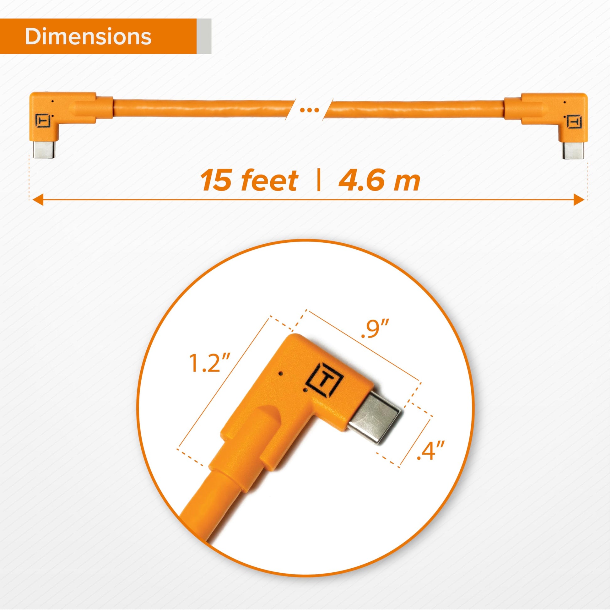 Cable USB-C Tether Tools TetherPro Naranja Alta Visibilidad de Ángulo Recto a USB-C 15 Pies